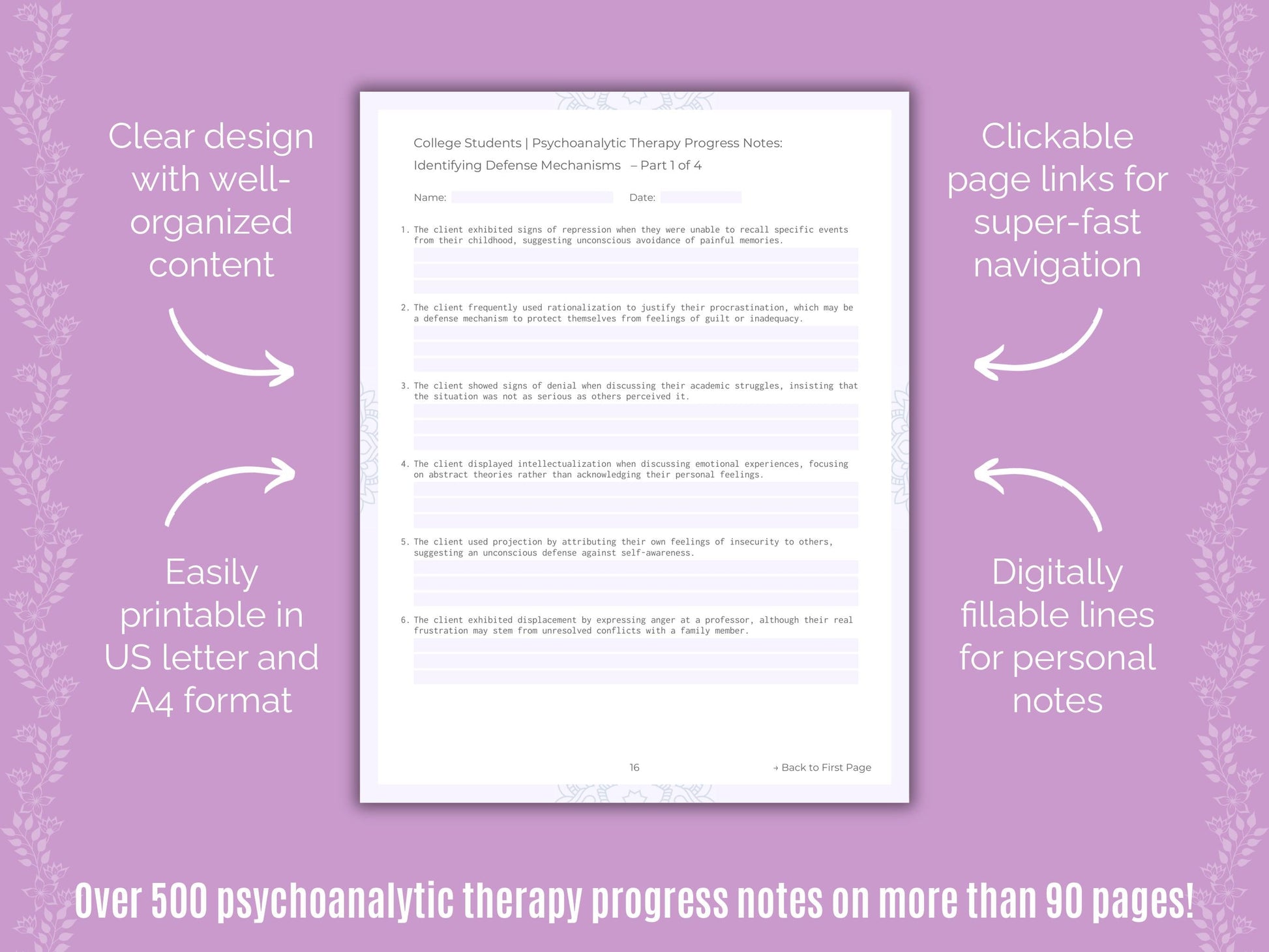 College Students Psychoanalytic Therapy Counseling Templates