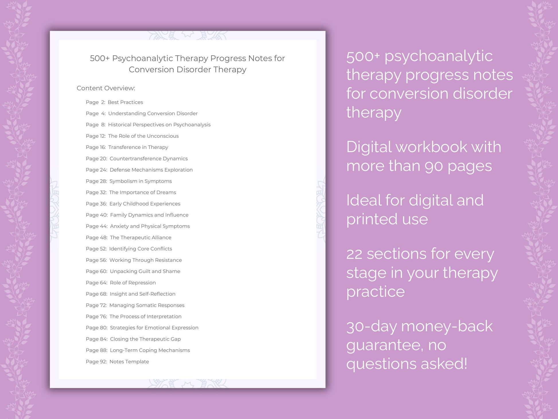 Conversion Disorder Psychoanalytic Therapy Therapist Worksheets