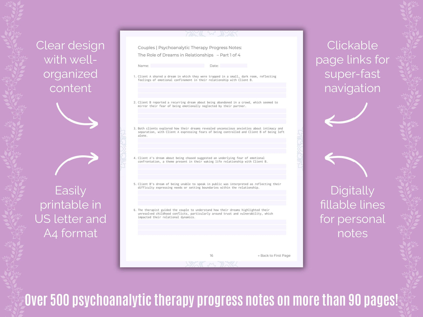 Couples Psychoanalytic Therapy Counseling Templates