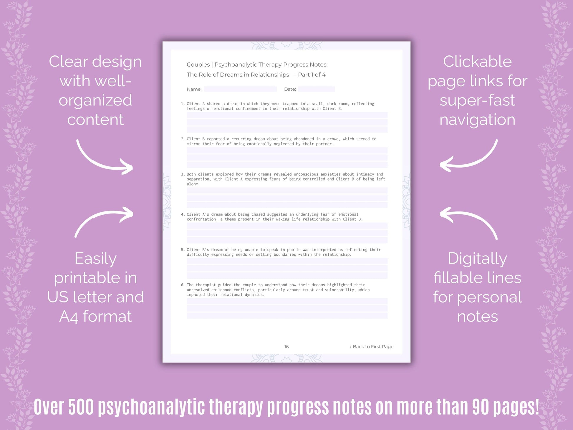 Couples Psychoanalytic Therapy Counseling Templates