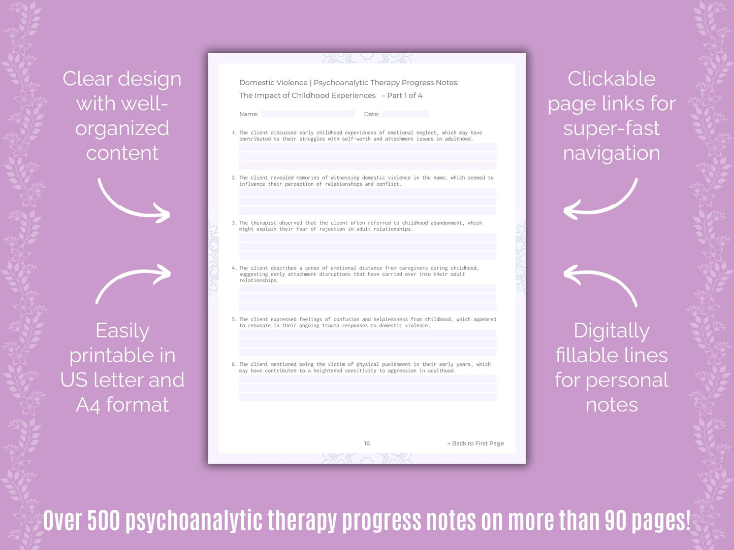 Domestic Violence Psychoanalytic Therapy Counseling Templates