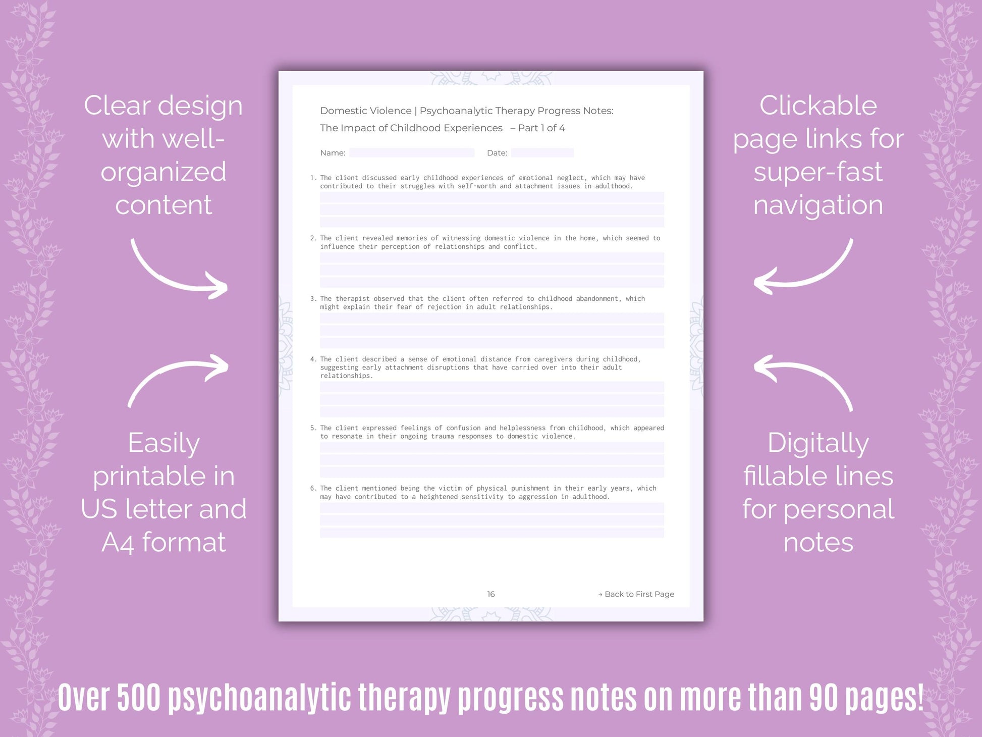 Domestic Violence Psychoanalytic Therapy Counseling Templates