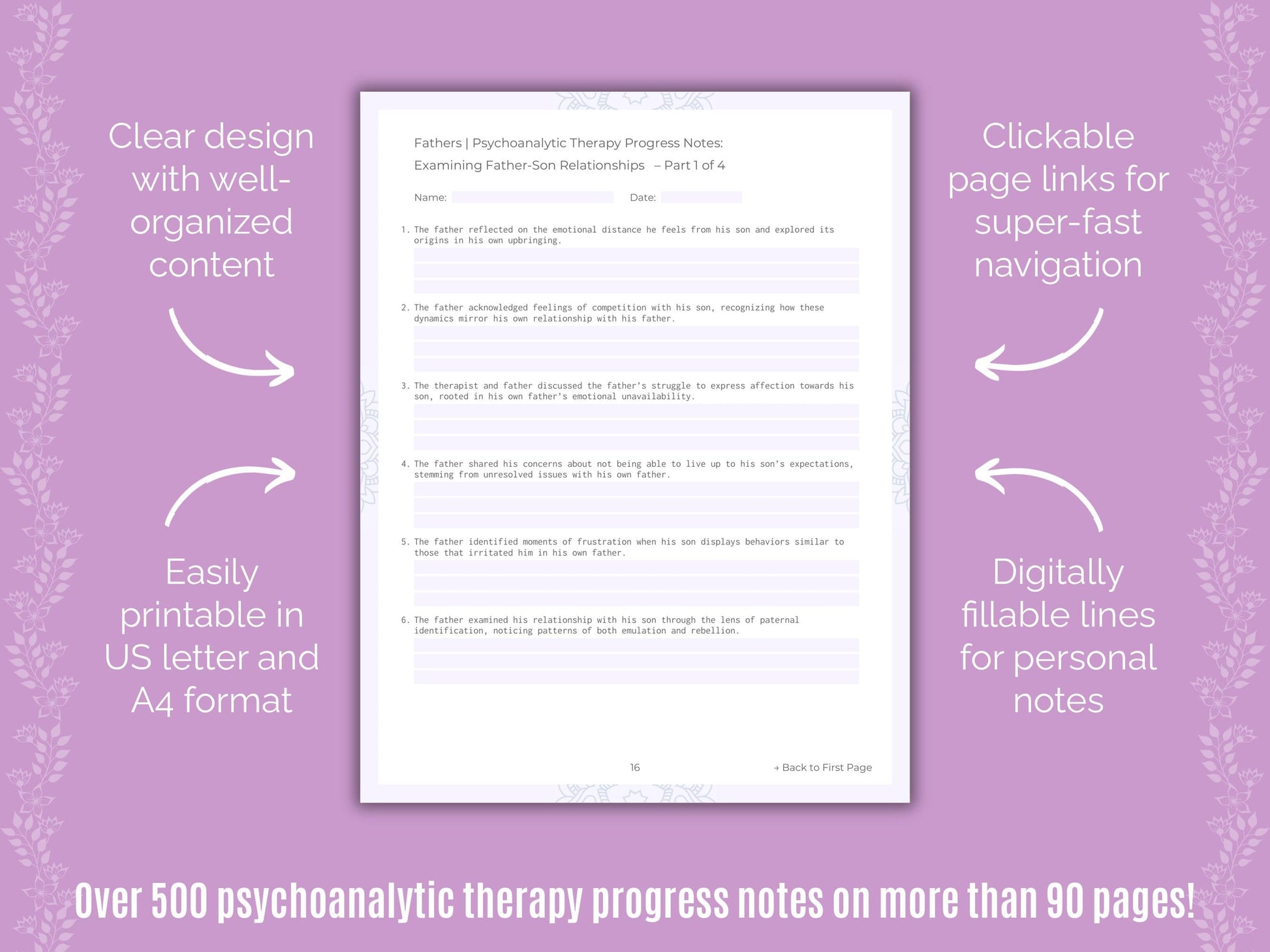 Fathers Psychoanalytic Therapy Counseling Templates