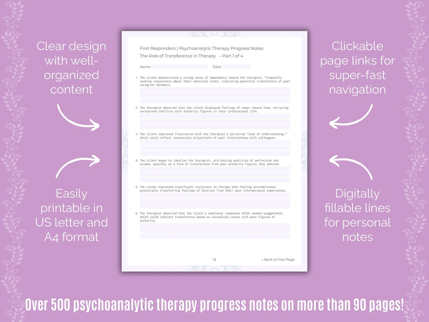 First Responders Psychoanalytic Therapy Counseling Templates