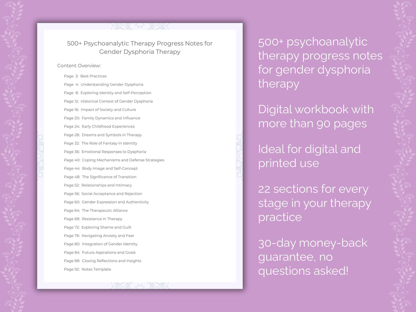 Gender Dysphoria Psychoanalytic Therapy Therapist Worksheets