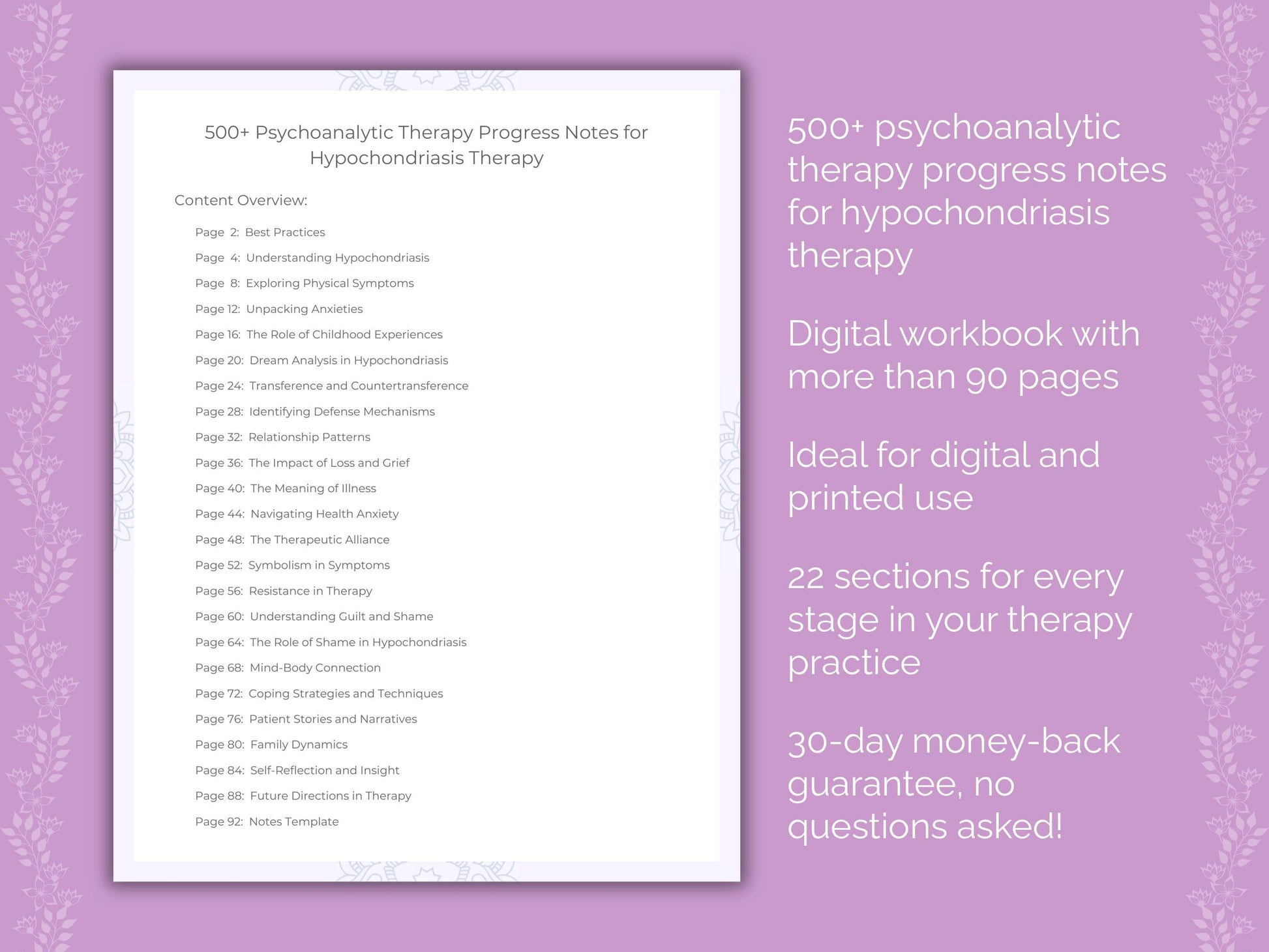 Hypochondriasis Psychoanalytic Therapy Therapist Worksheets