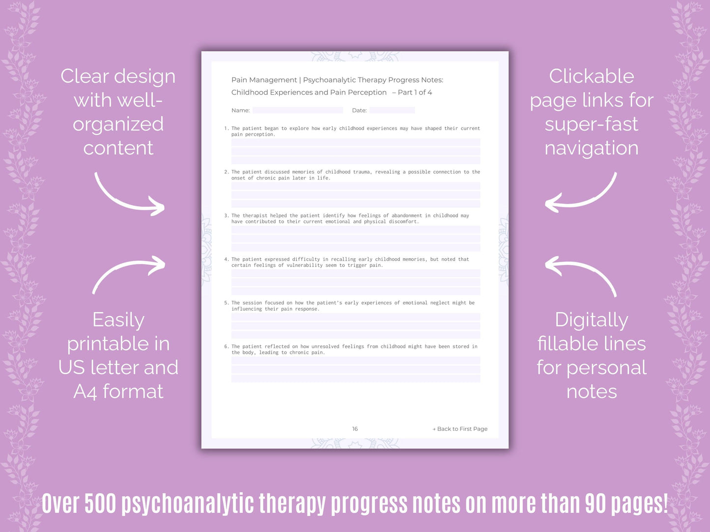 Pain Management Psychoanalytic Therapy Counseling Templates