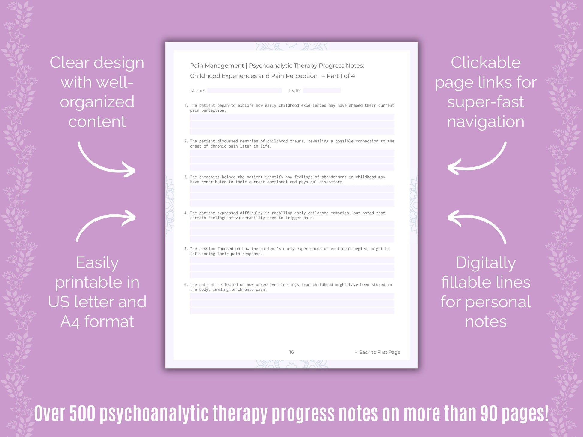 Pain Management Psychoanalytic Therapy Counseling Templates