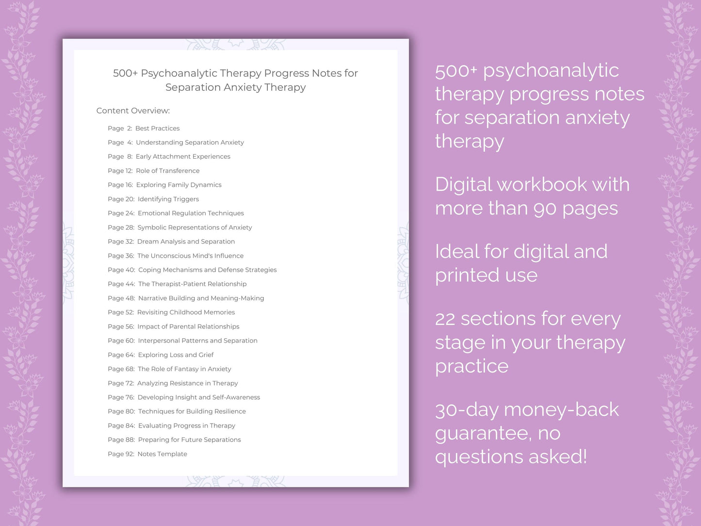 Separation Anxiety Psychoanalytic Therapy Therapist Worksheets