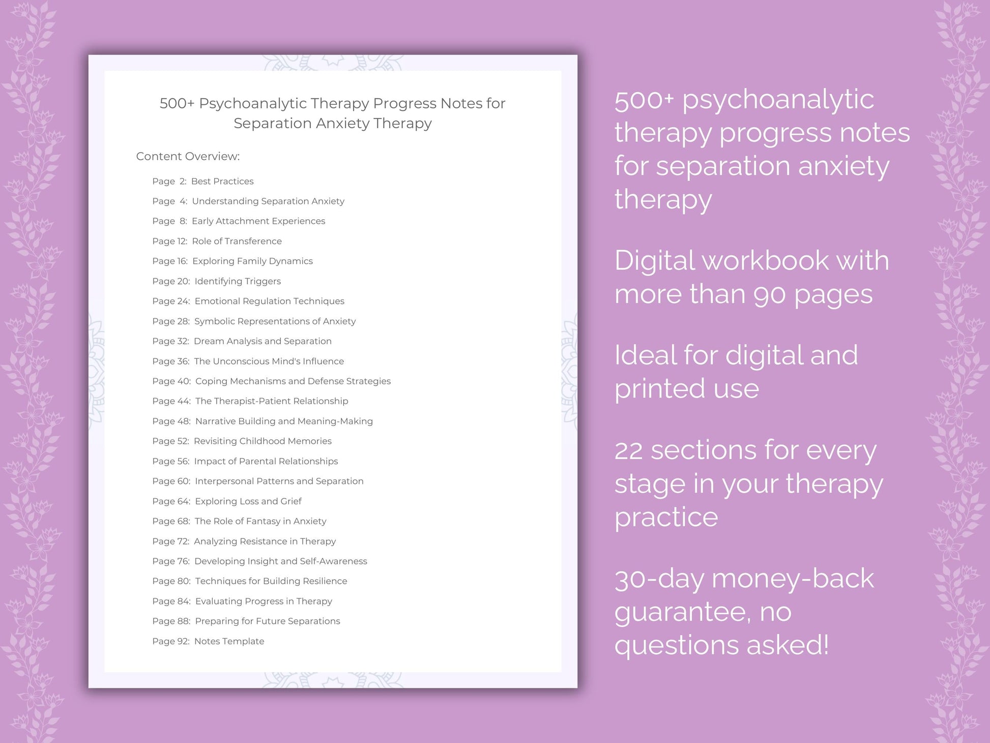 Separation Anxiety Psychoanalytic Therapy Therapist Worksheets