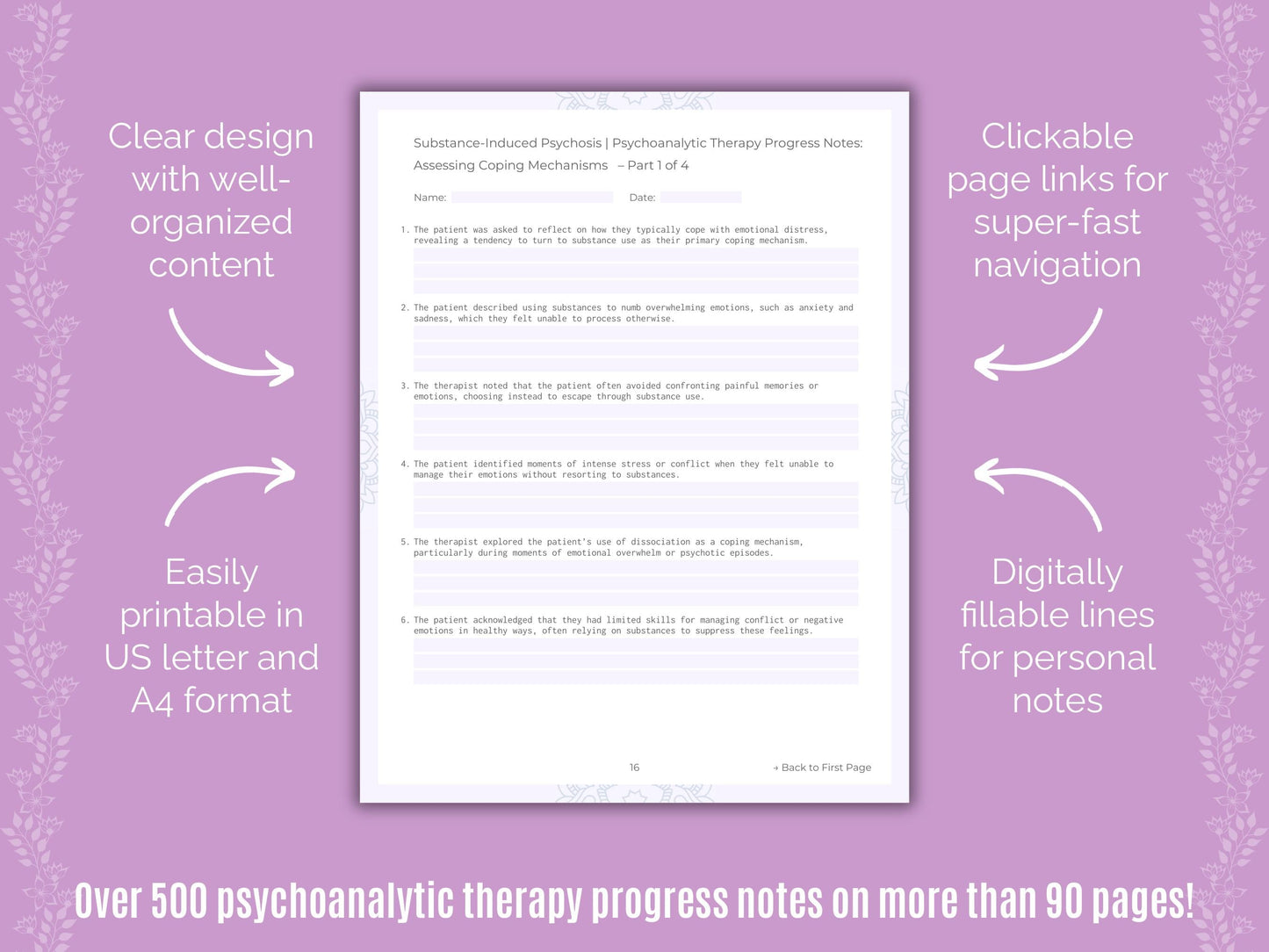 Substance-Induced Psychosis Psychoanalytic Therapy Counseling Templates