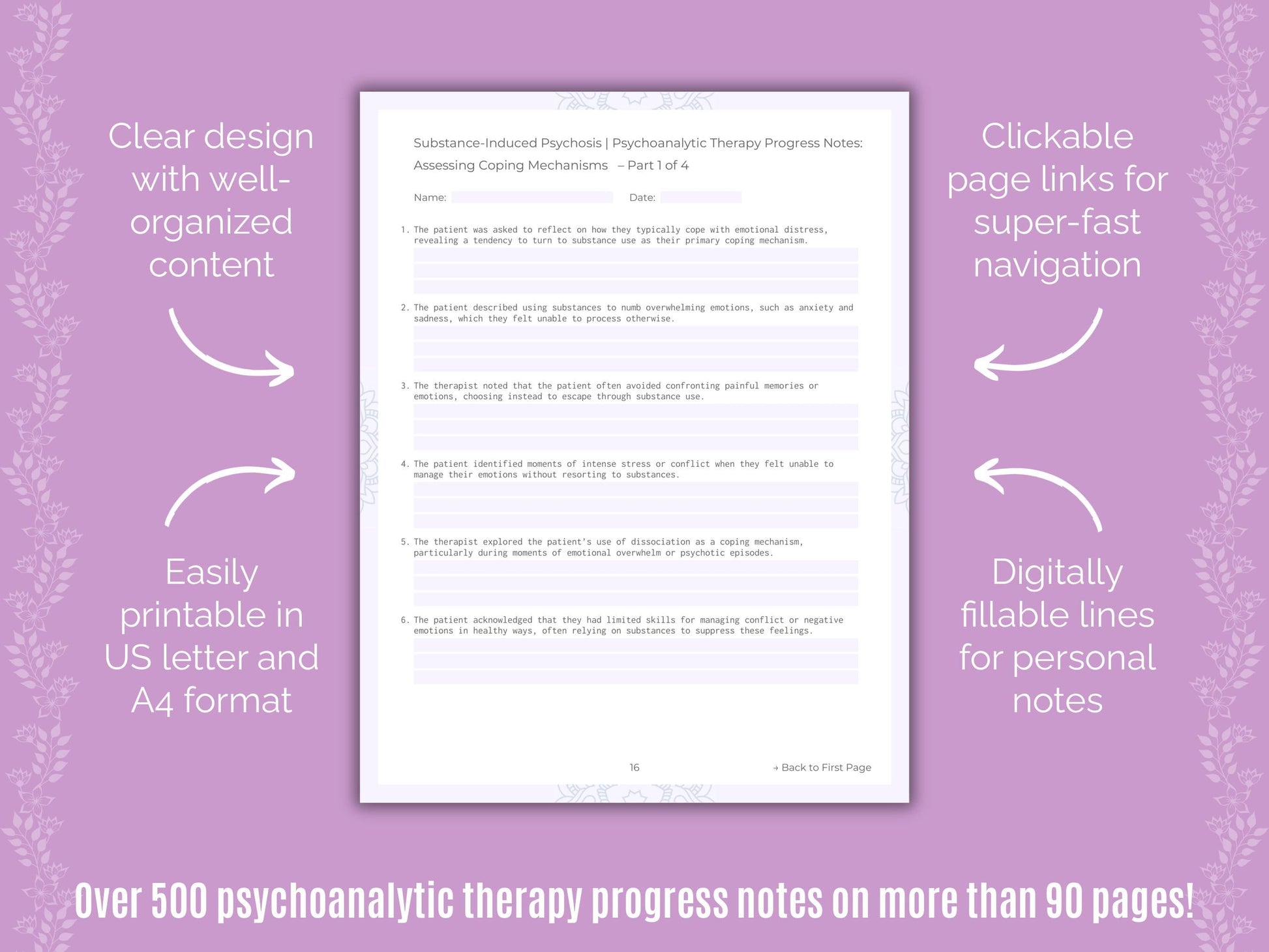 Substance-Induced Psychosis Psychoanalytic Therapy Counseling Templates