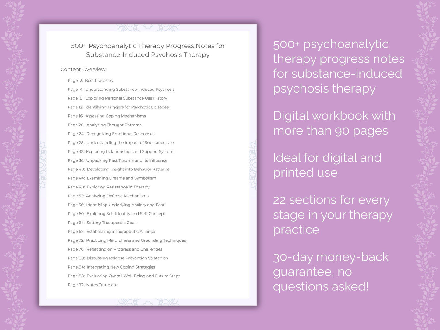 Substance-Induced Psychosis Psychoanalytic Therapy Therapist Worksheets