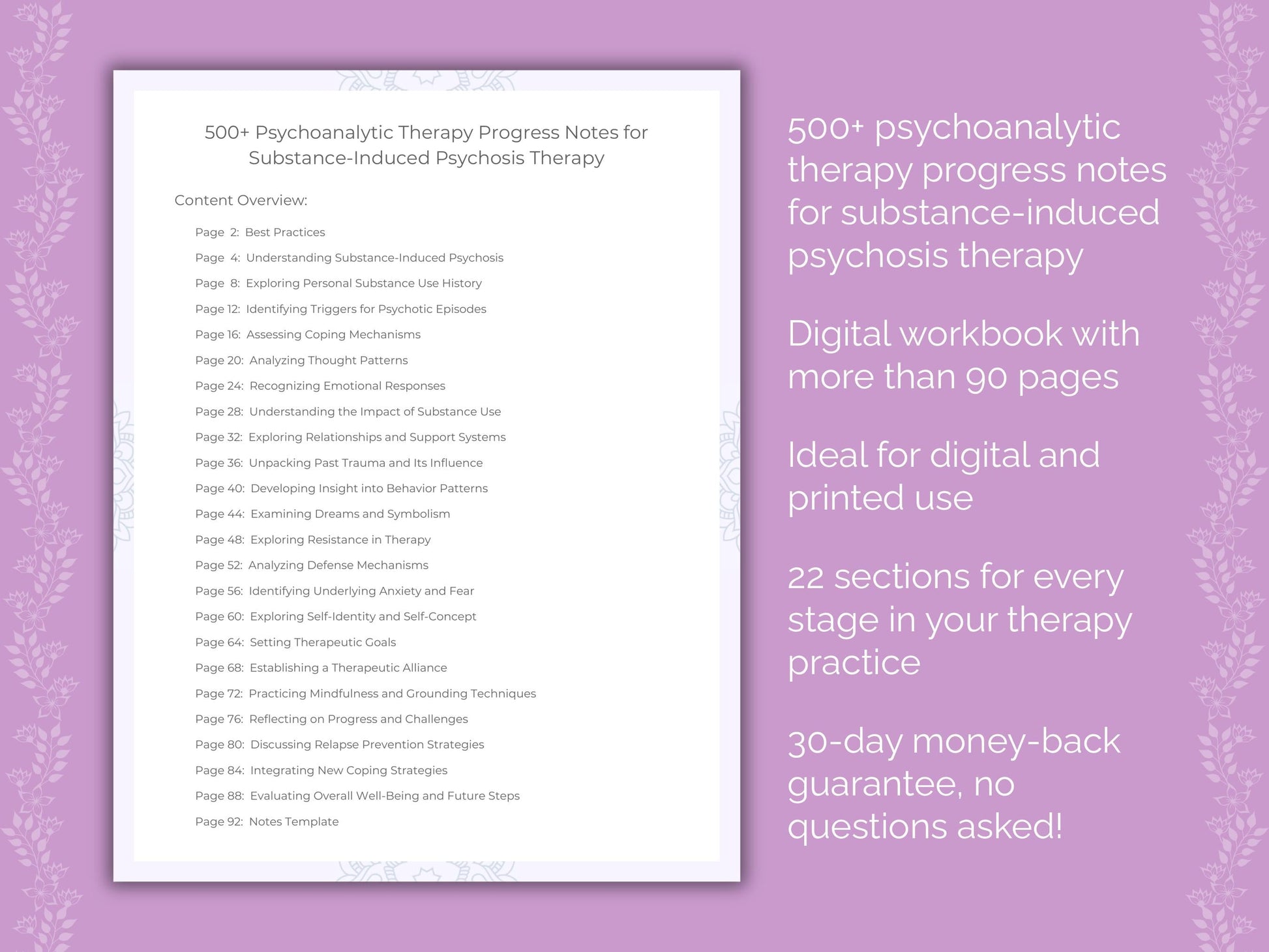 Substance-Induced Psychosis Psychoanalytic Therapy Therapist Worksheets