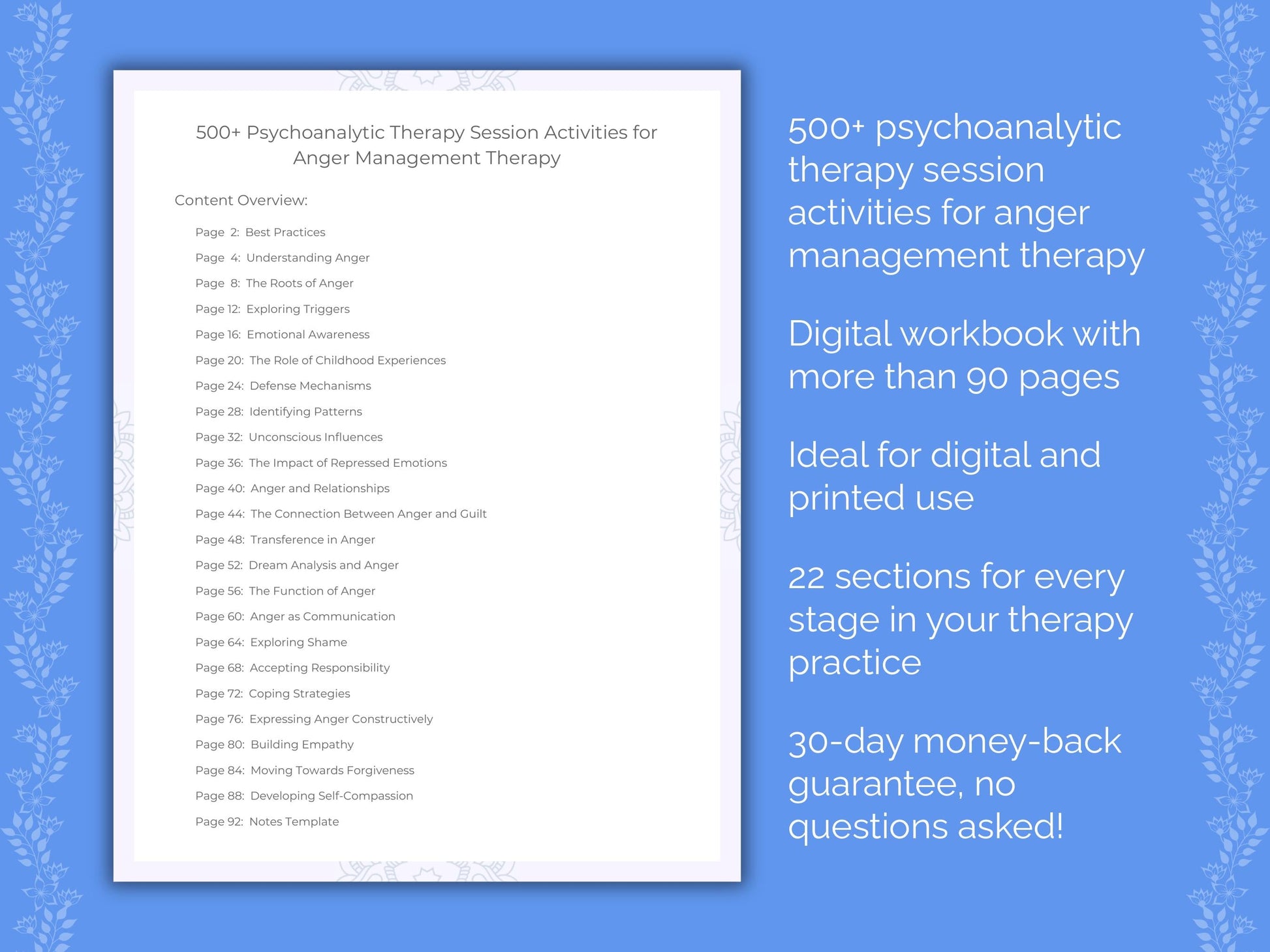 Anger Management Psychoanalytic Therapy Therapist Worksheets