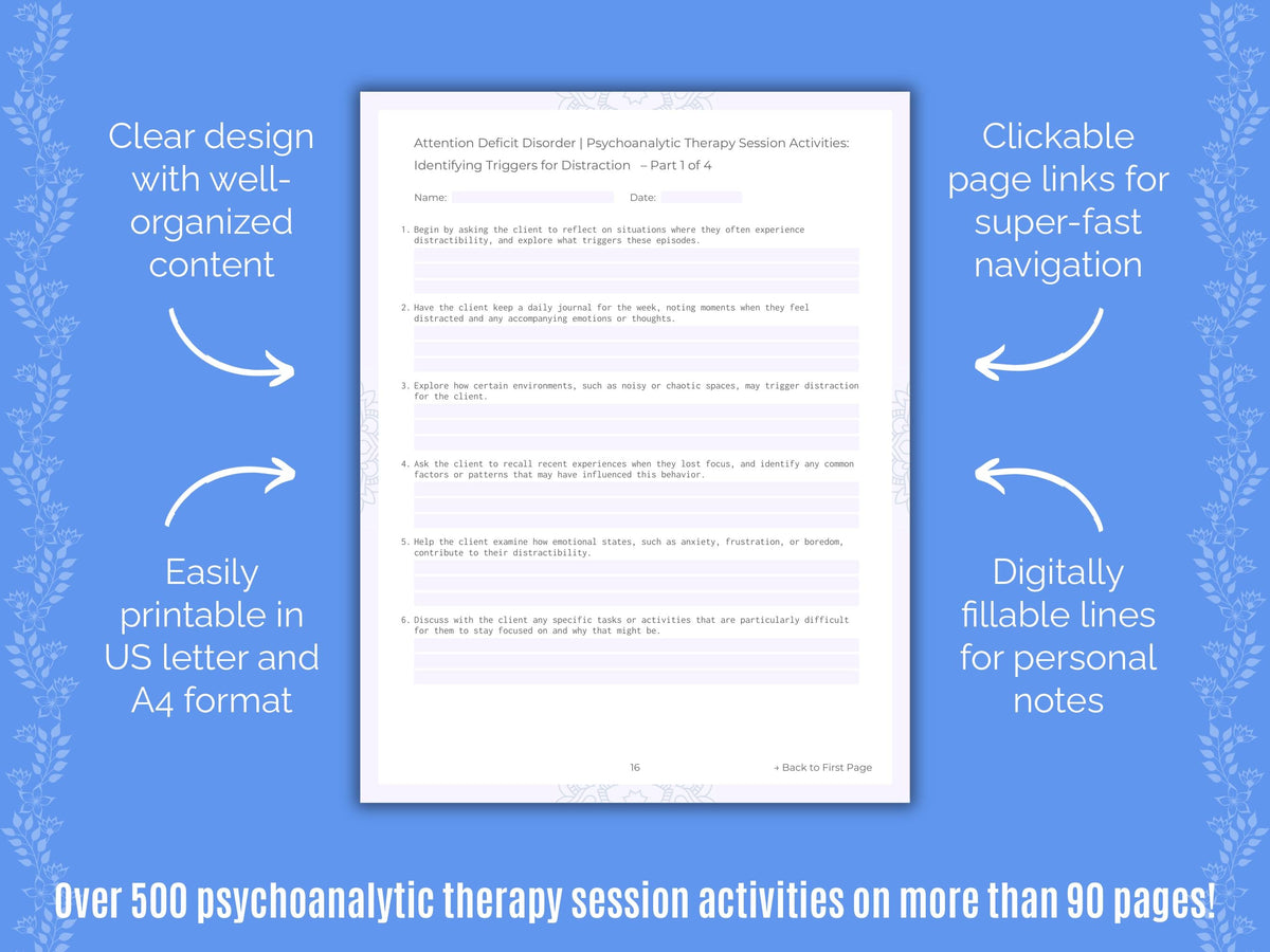 Attention Deficit Disorder (ADD) Psychoanalytic Therapy Counseling Templates