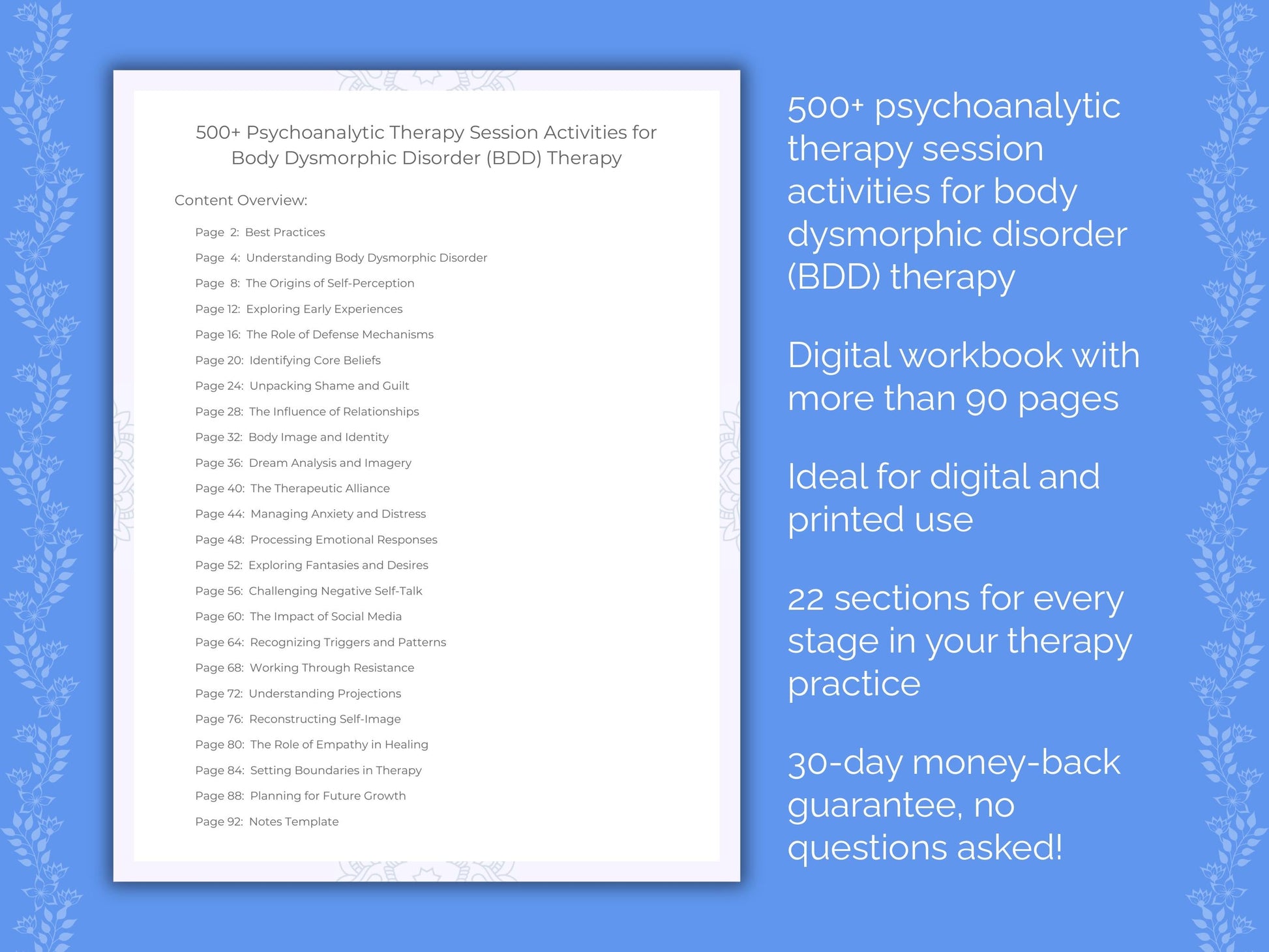 Body Dysmorphic Disorder (BDD) Psychoanalytic Therapy Therapist Worksheets