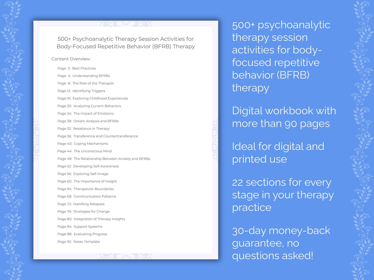 Body-Focused Repetitive Behavior (BFRB) Psychoanalytic Therapy Therapist Worksheets