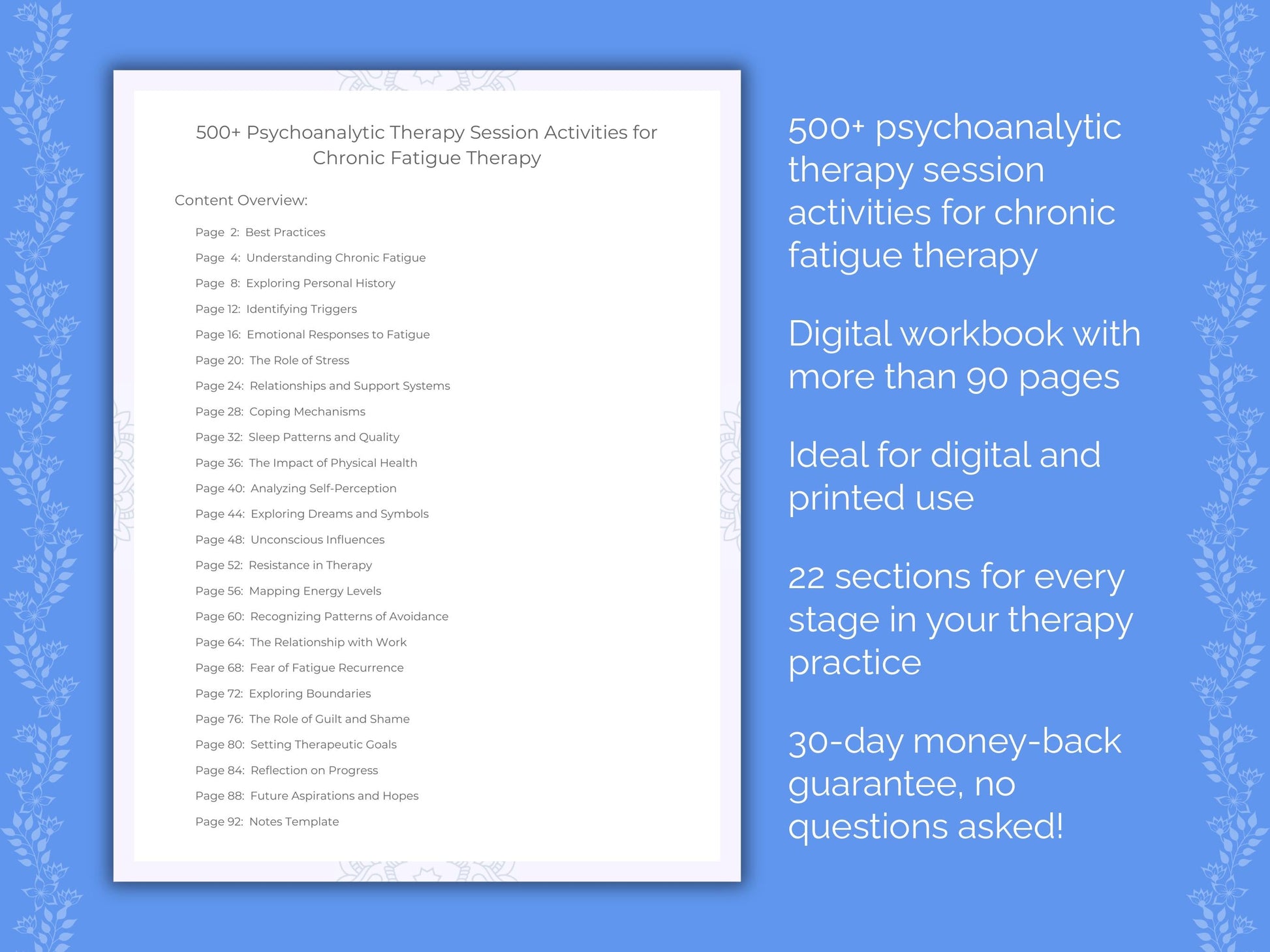 Chronic Fatigue Psychoanalytic Therapy Therapist Worksheets