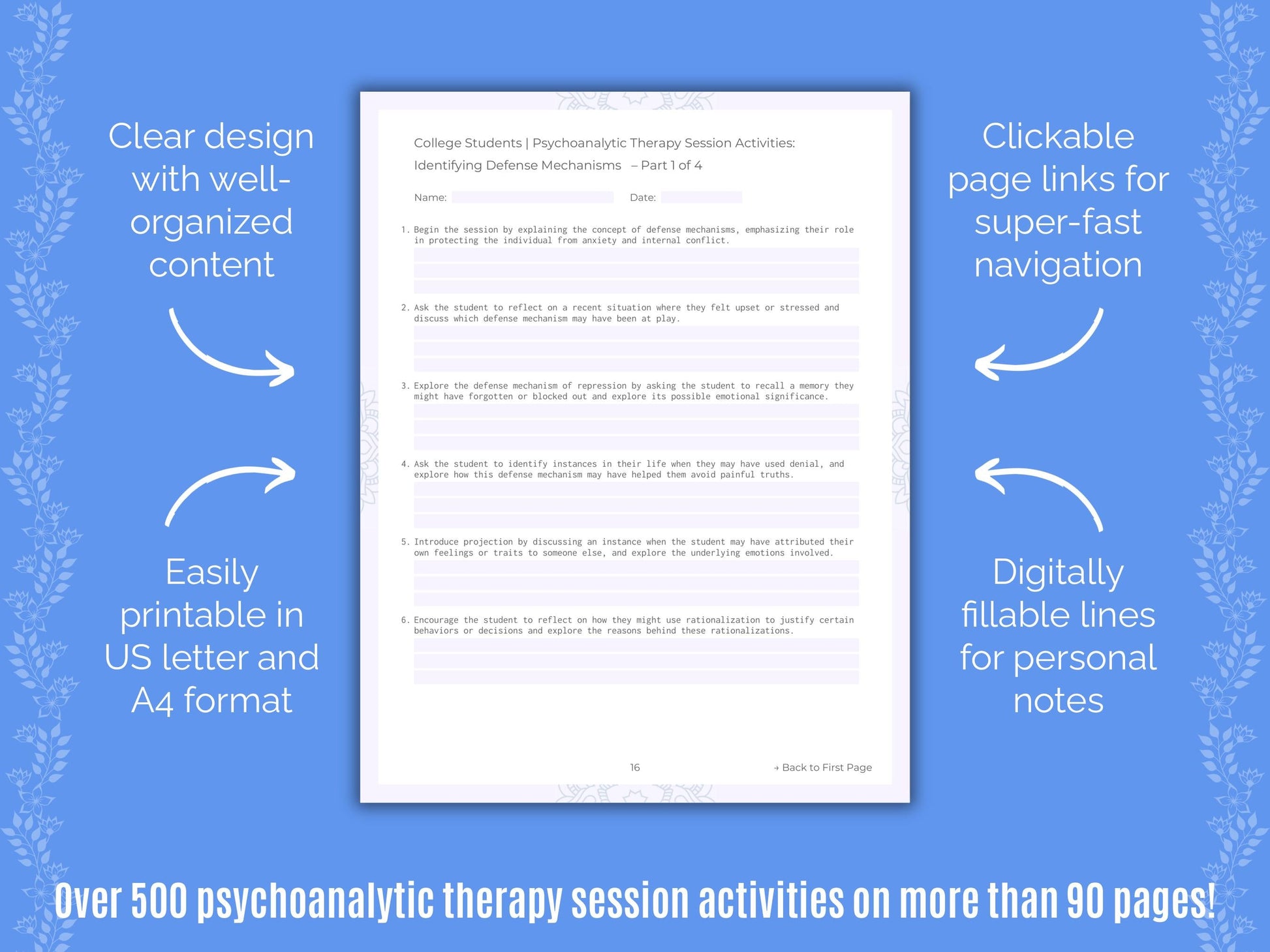 College Students Psychoanalytic Therapy Counseling Templates