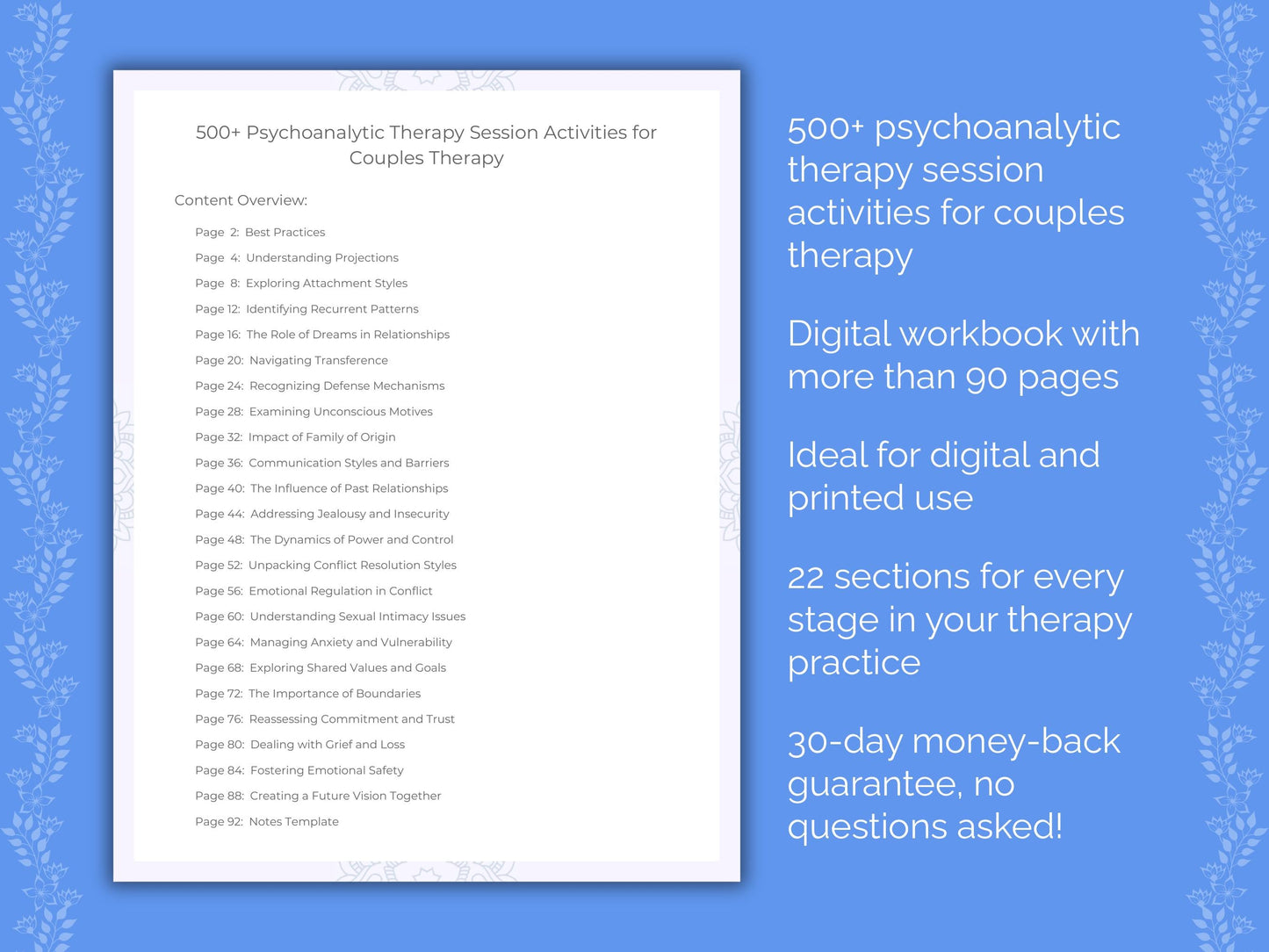 Couples Psychoanalytic Therapy Therapist Worksheets