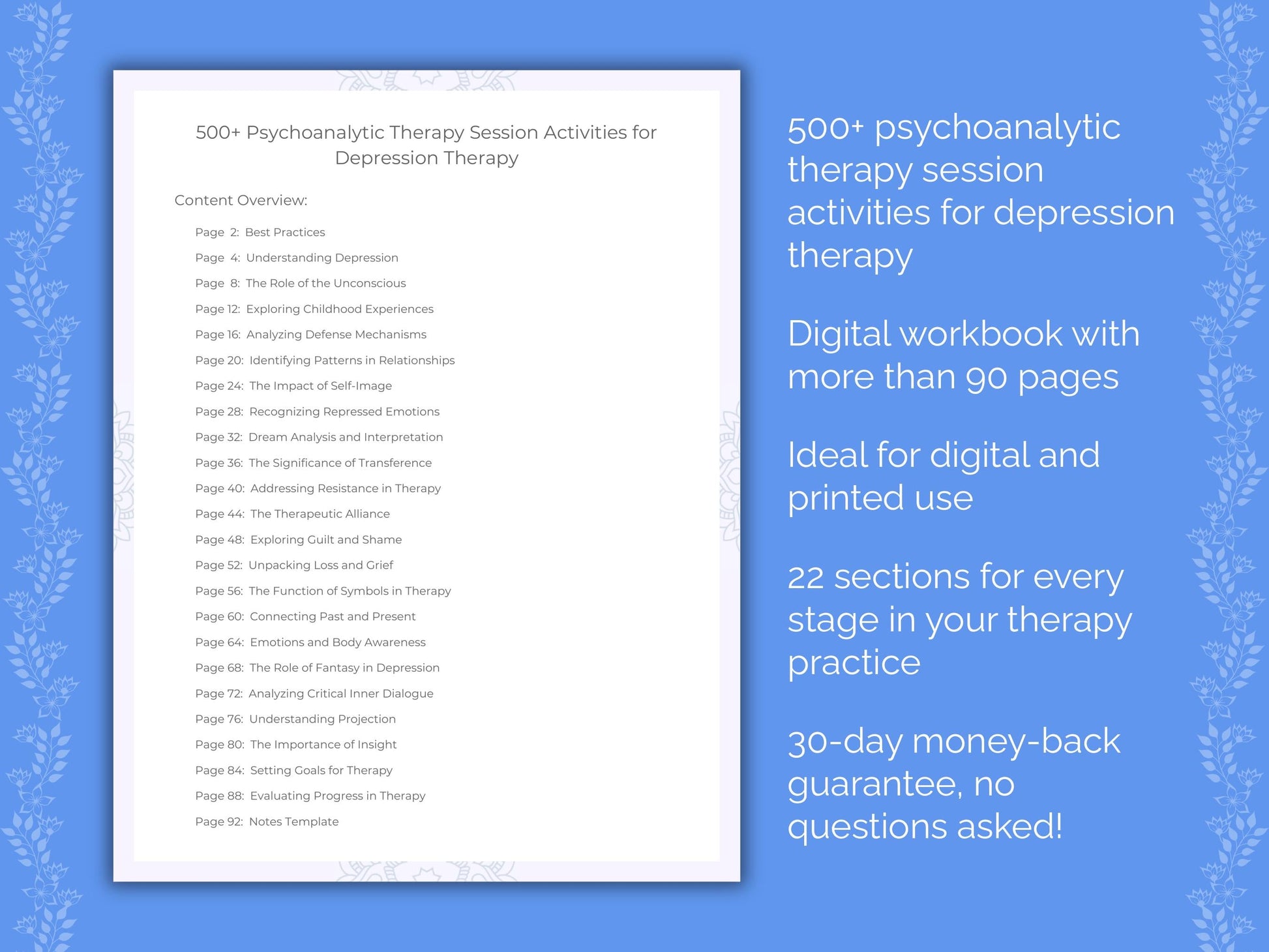 Depression Psychoanalytic Therapy Therapist Worksheets