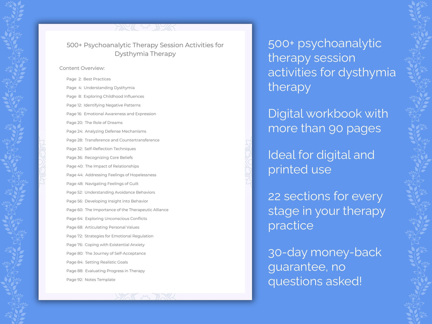 Dysthymia Psychoanalytic Therapy Therapist Worksheets