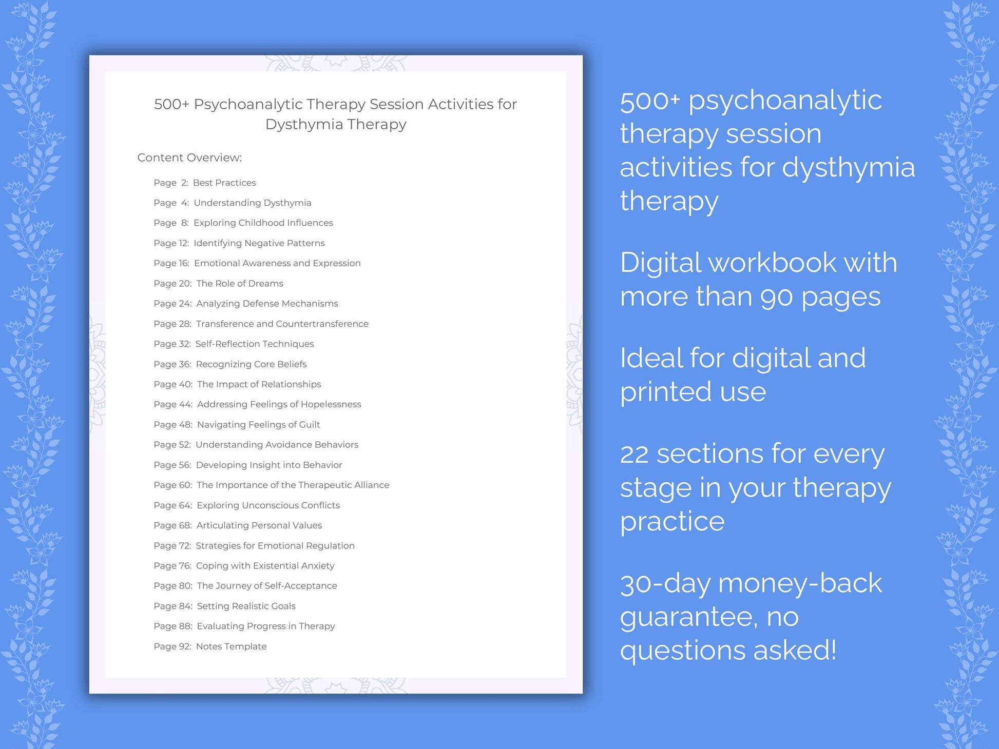 Dysthymia Psychoanalytic Therapy Therapist Worksheets