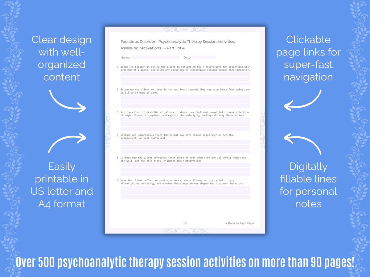 Factitious Disorder Psychoanalytic Therapy Counseling Templates