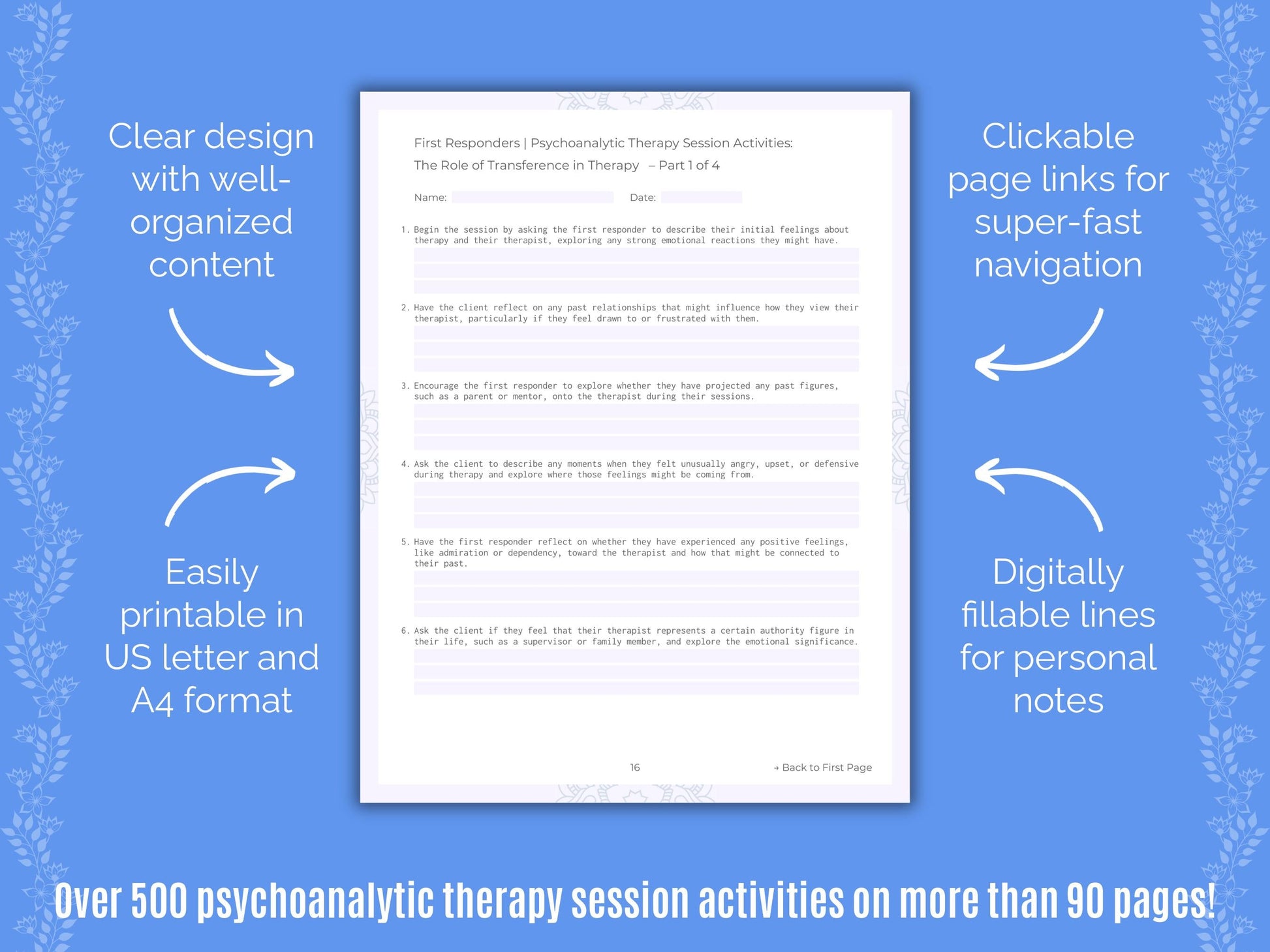 First Responders Psychoanalytic Therapy Counseling Templates