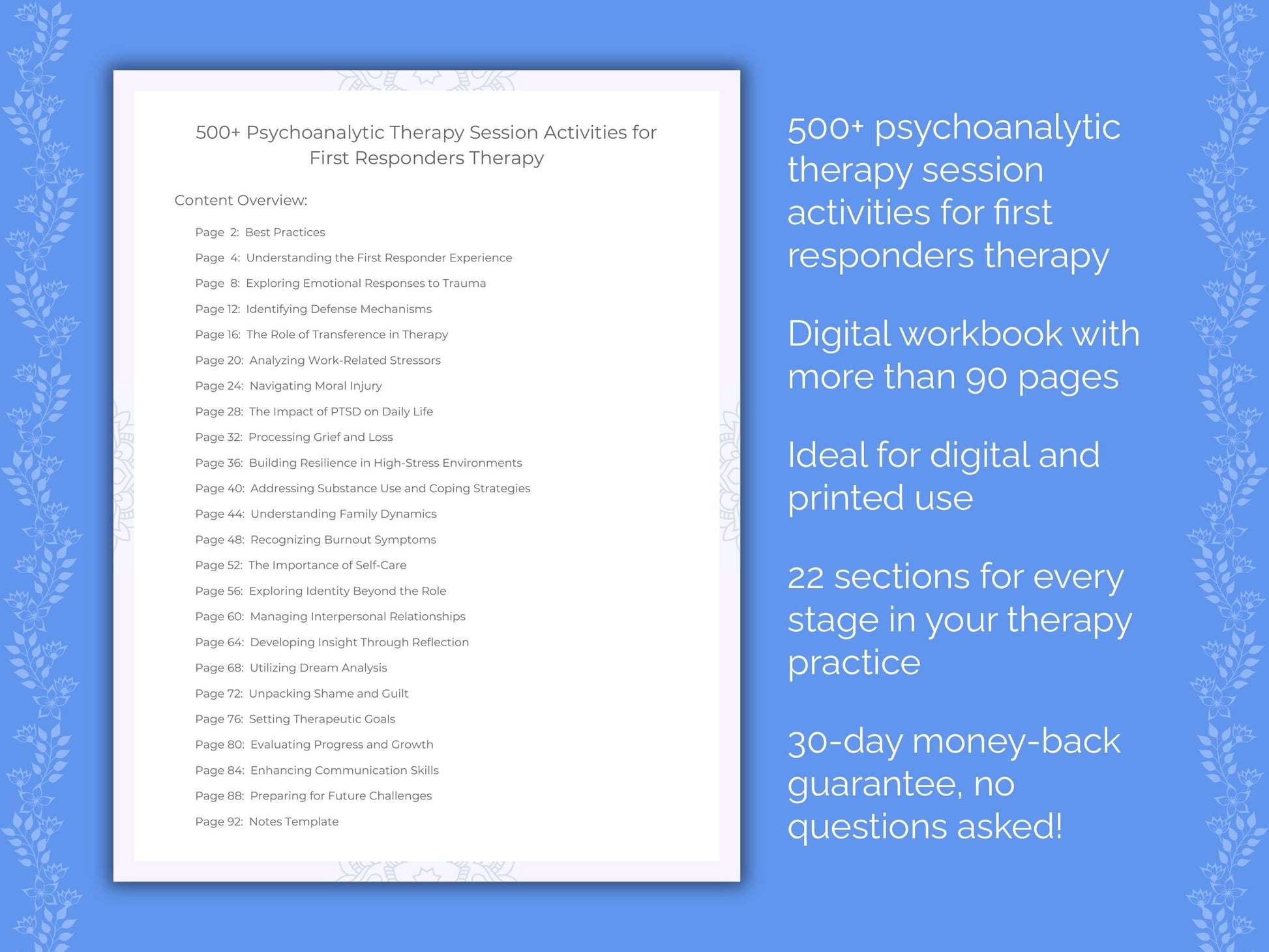 First Responders Psychoanalytic Therapy Therapist Worksheets