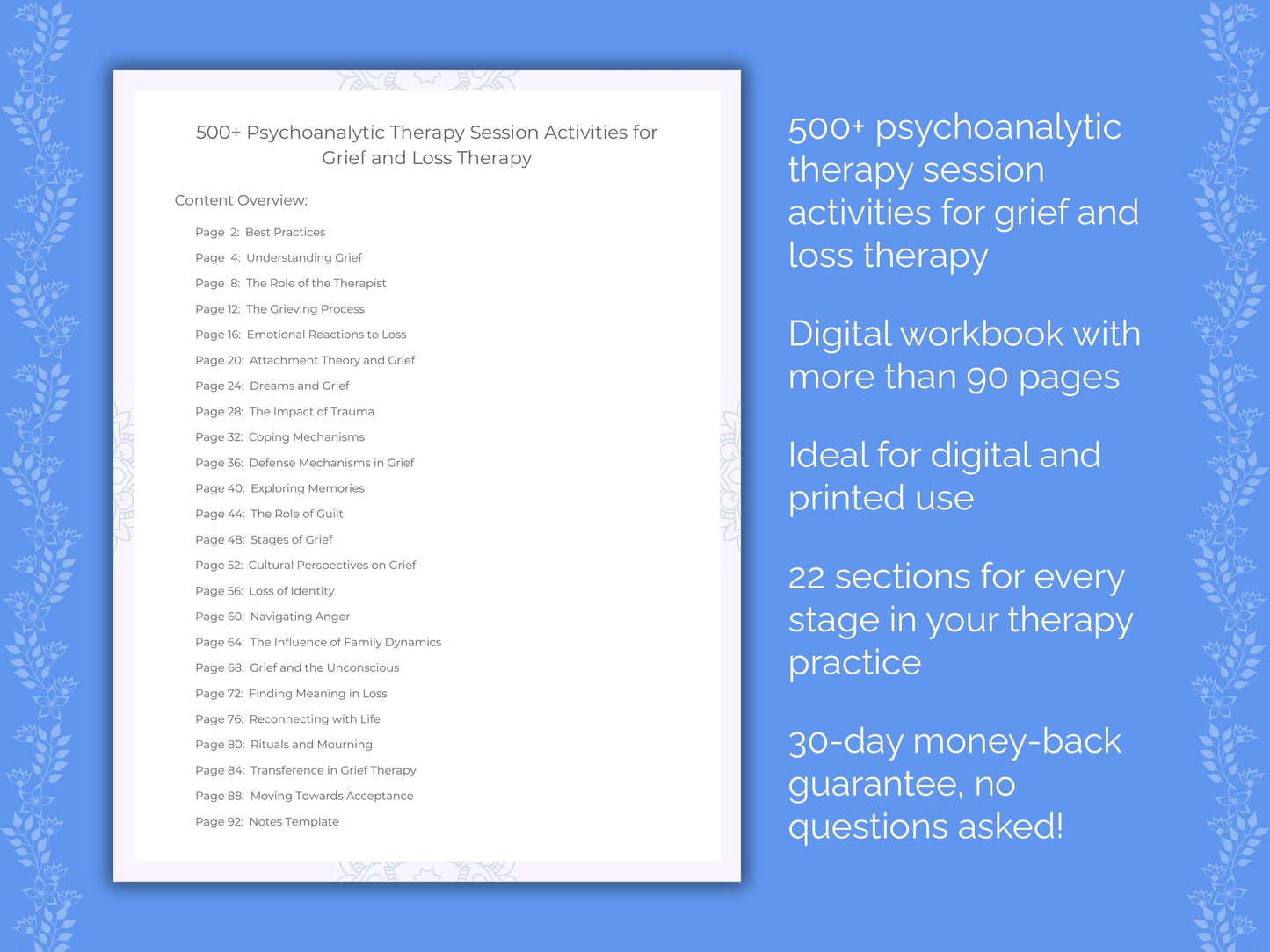 Grief and Loss Psychoanalytic Therapy Therapist Worksheets