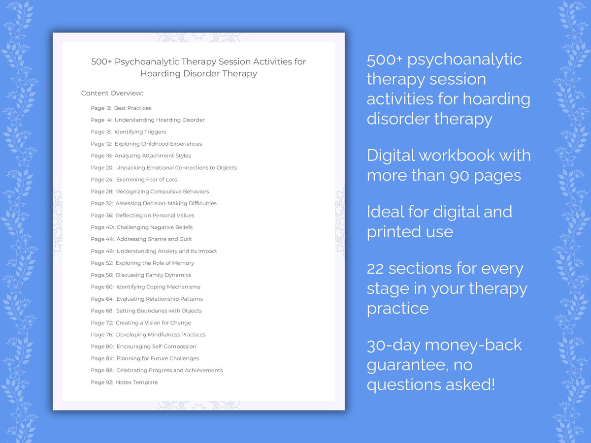 Hoarding Disorder Psychoanalytic Therapy Therapist Worksheets