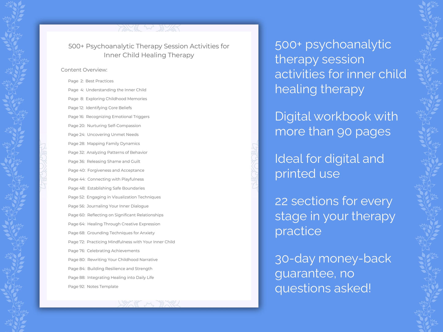 Inner Child Healing Psychoanalytic Therapy Therapist Worksheets