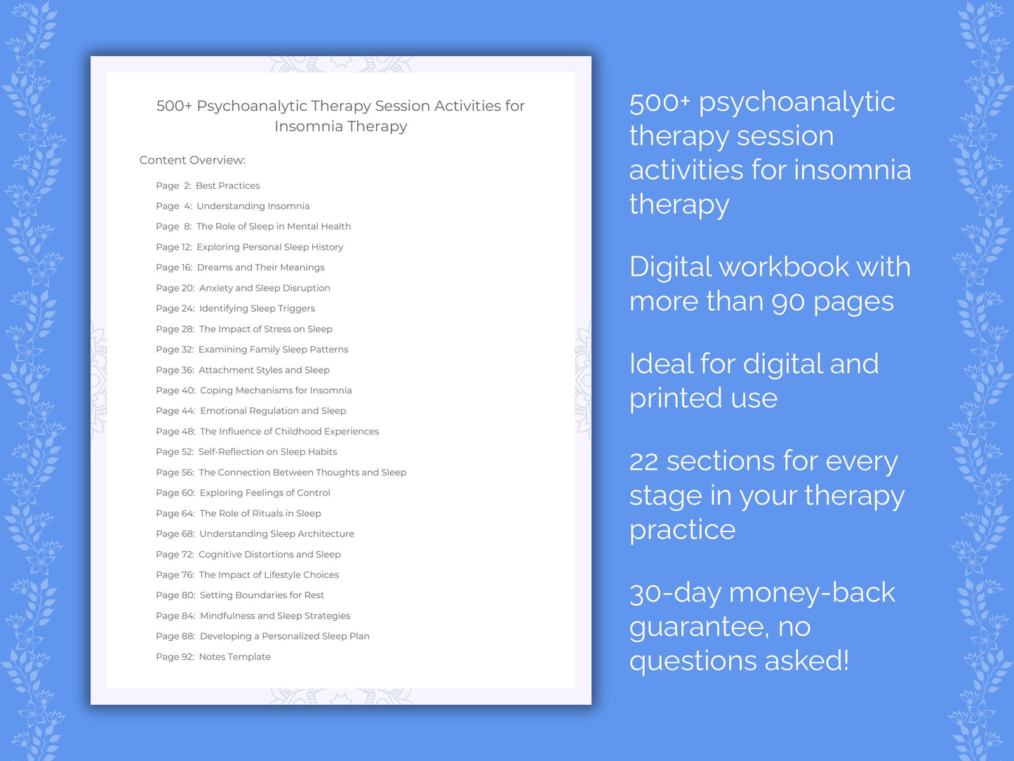 Insomnia Psychoanalytic Therapy Therapist Worksheets