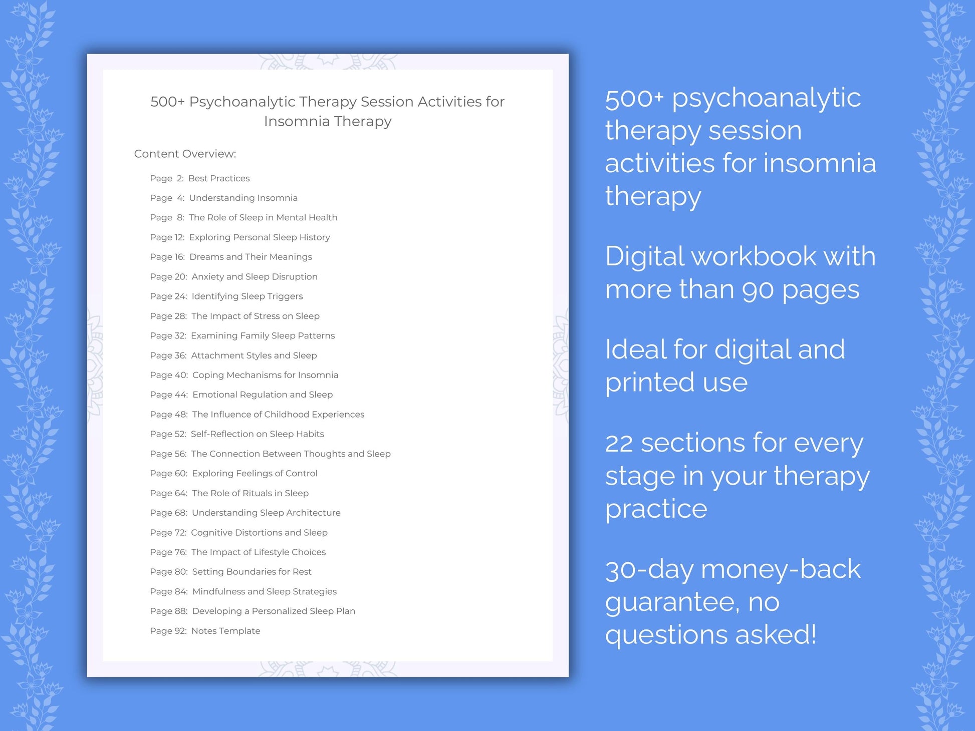 Insomnia Psychoanalytic Therapy Therapist Worksheets