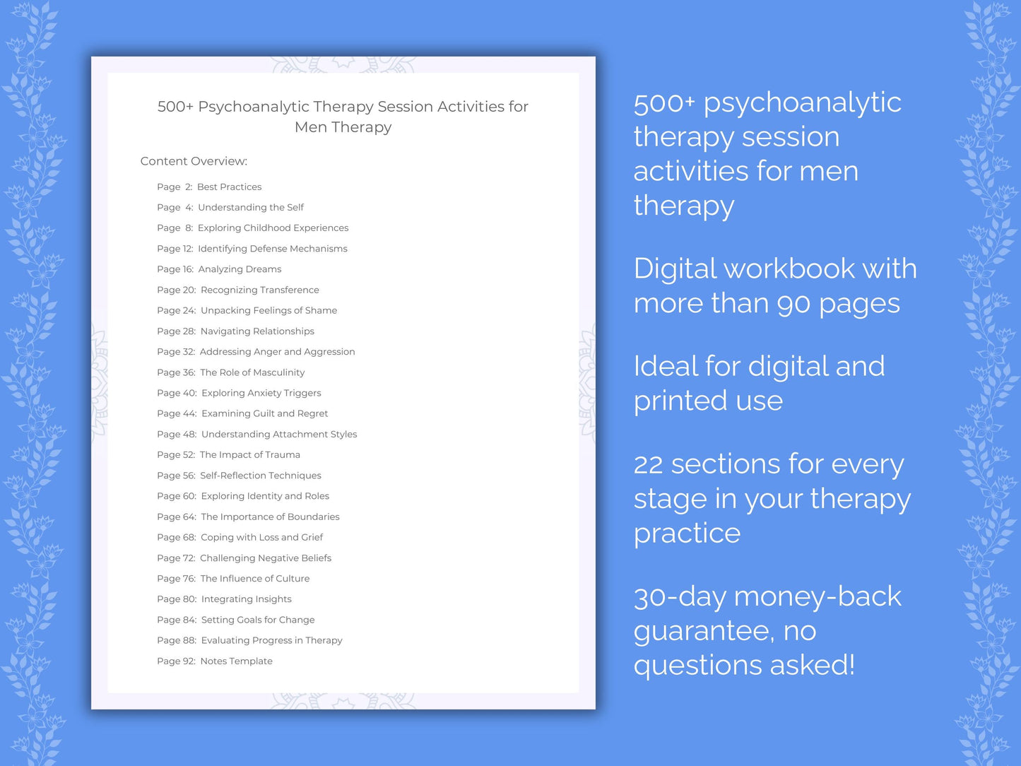 Men Psychoanalytic Therapy Therapist Worksheets