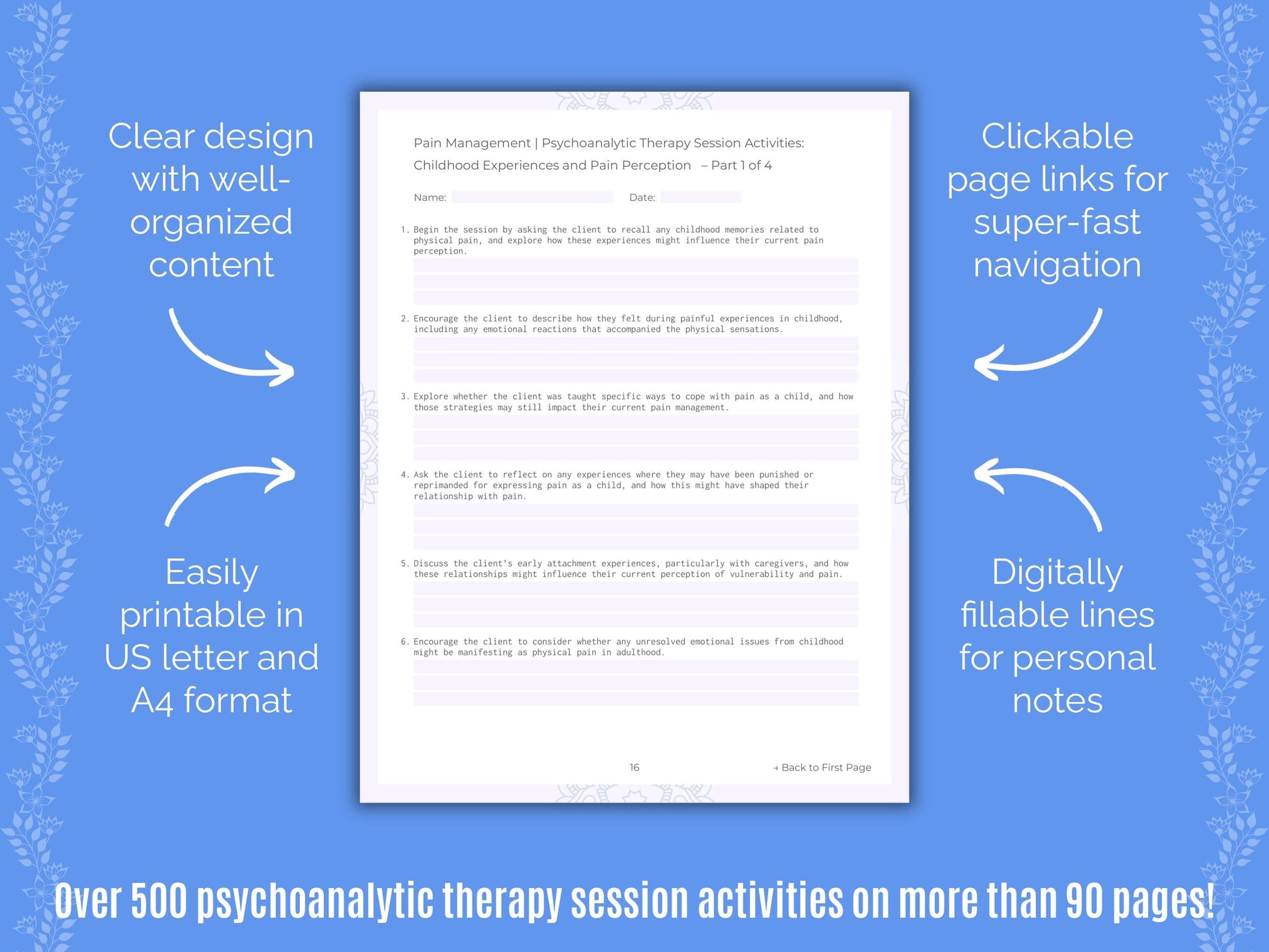 Pain Management Psychoanalytic Therapy Counseling Templates