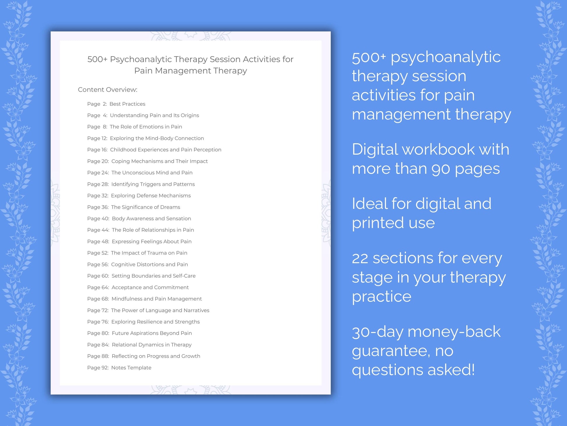 Pain Management Psychoanalytic Therapy Therapist Worksheets