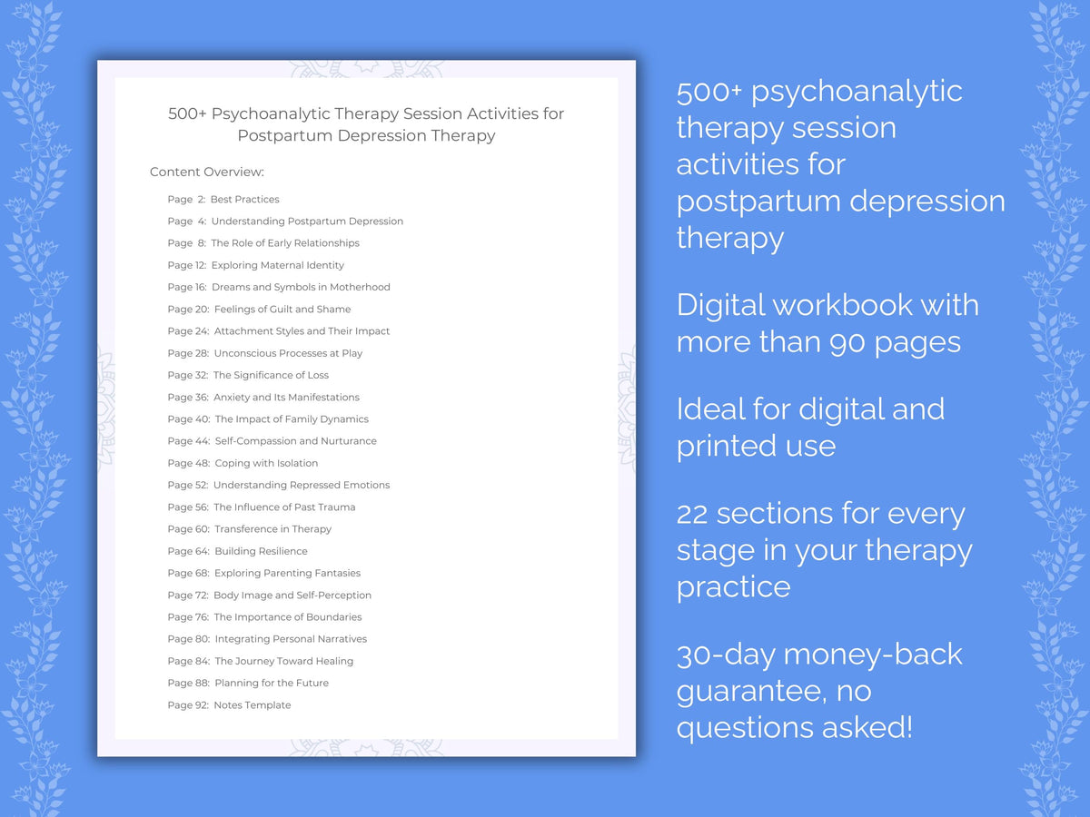Postpartum Depression Psychoanalytic Therapy Therapist Worksheets
