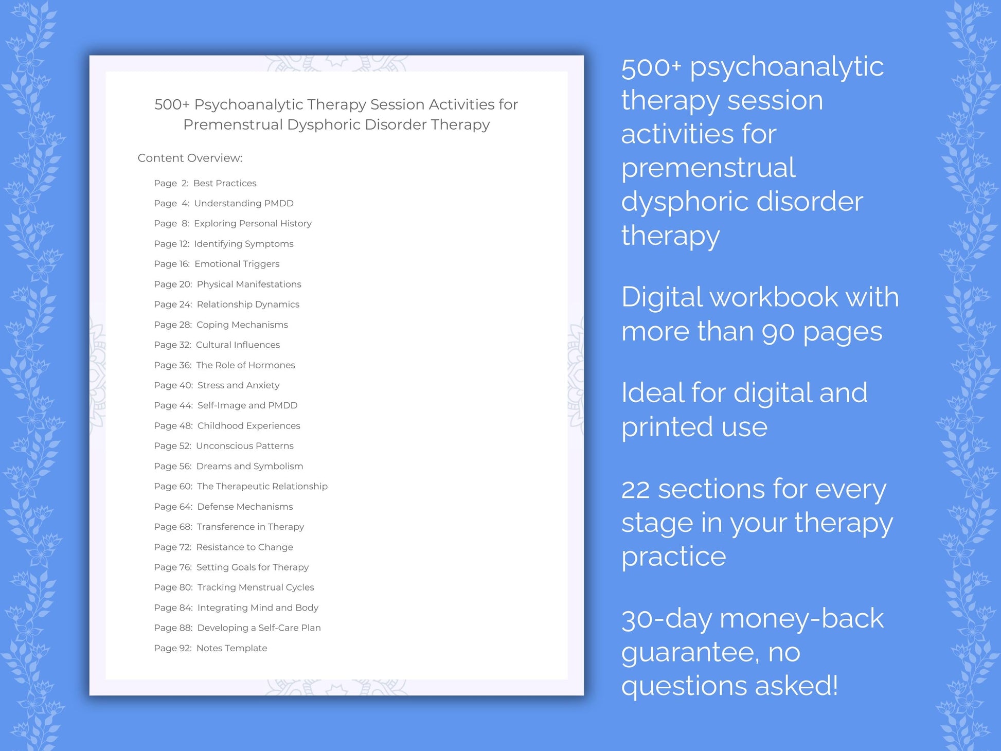 Premenstrual Dysphoric Disorder Psychoanalytic Therapy Therapist Worksheets