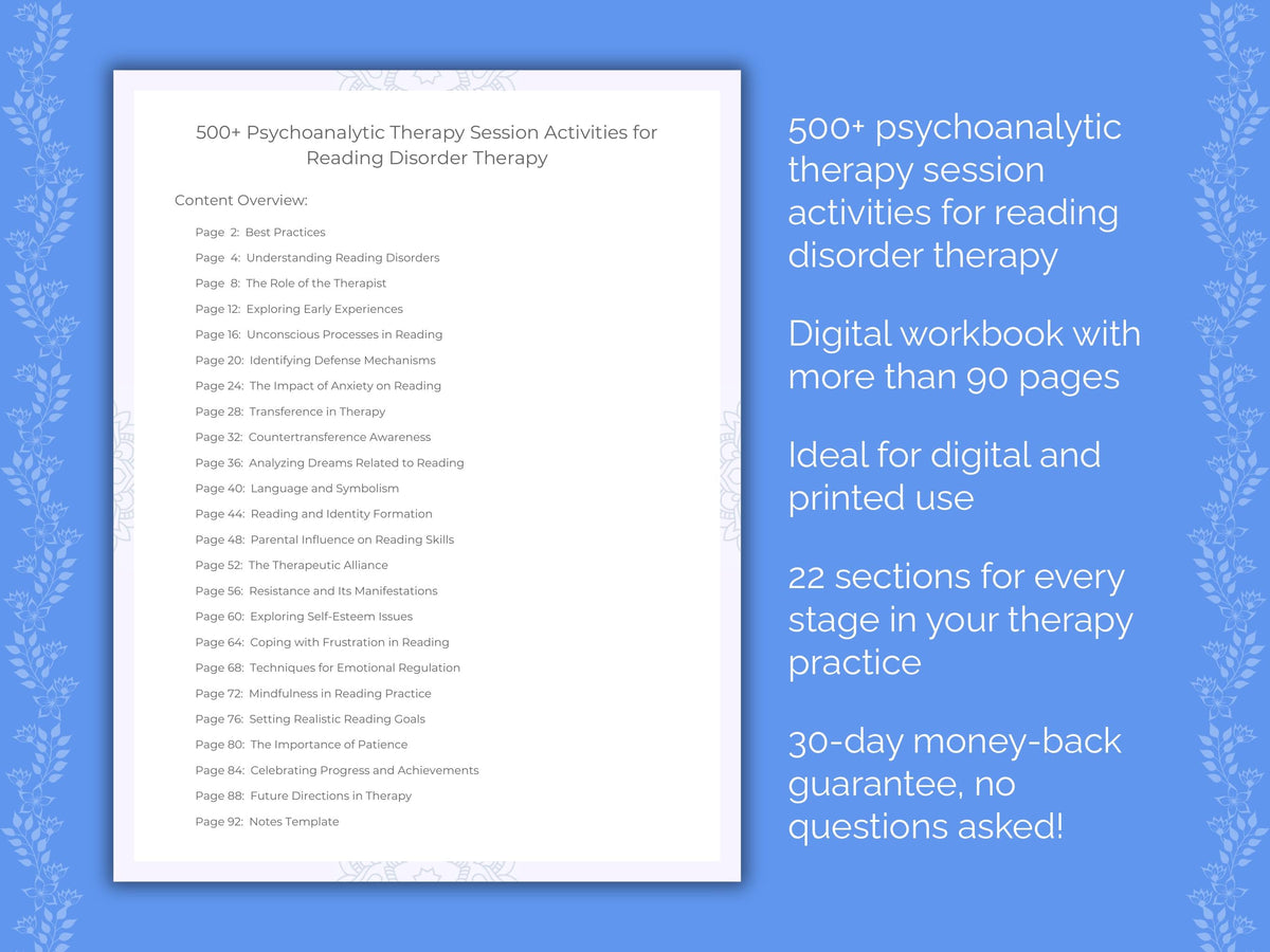 Reading Disorder Psychoanalytic Therapy Therapist Worksheets