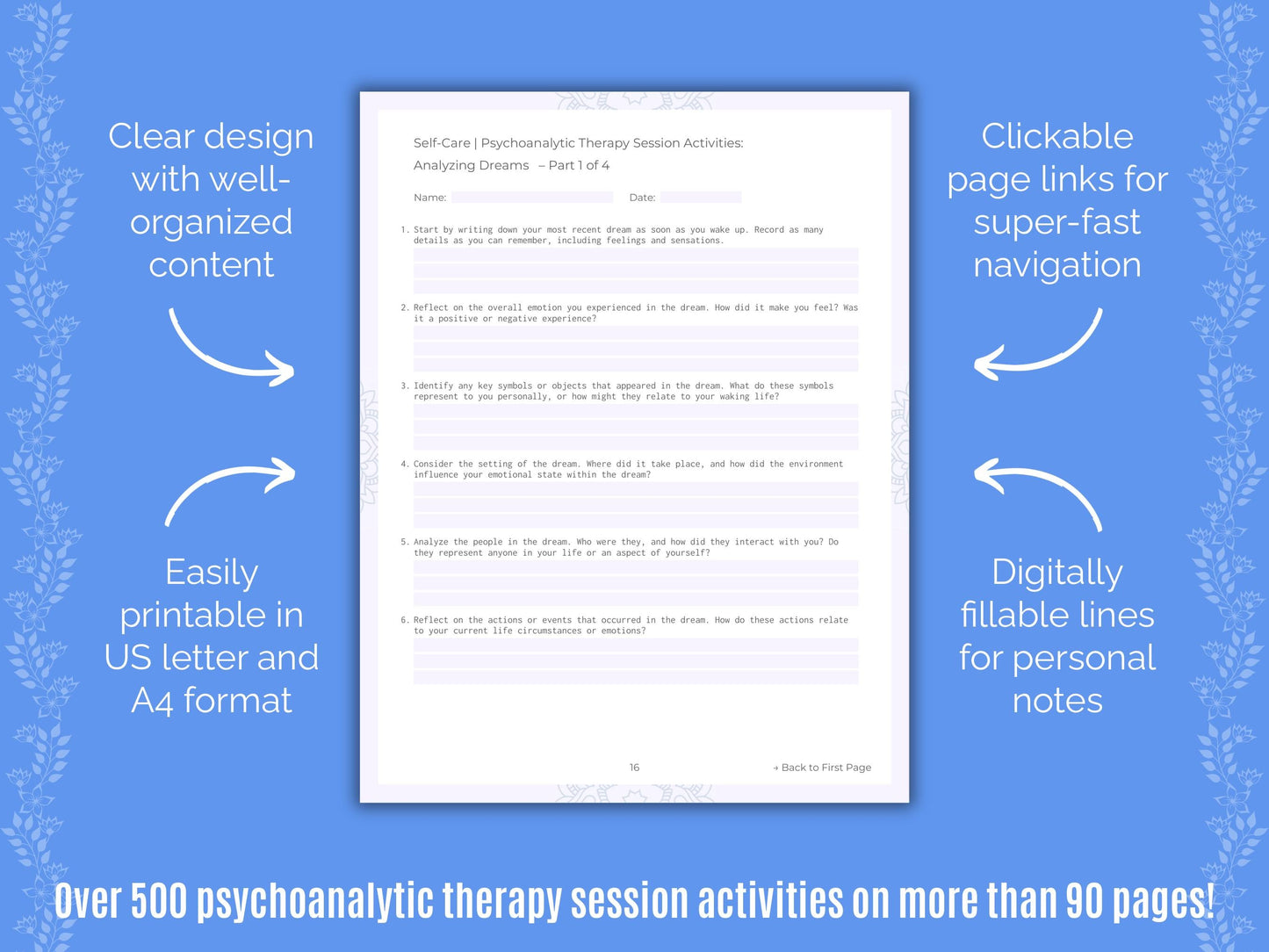 Self-Care Psychoanalytic Therapy Counseling Templates