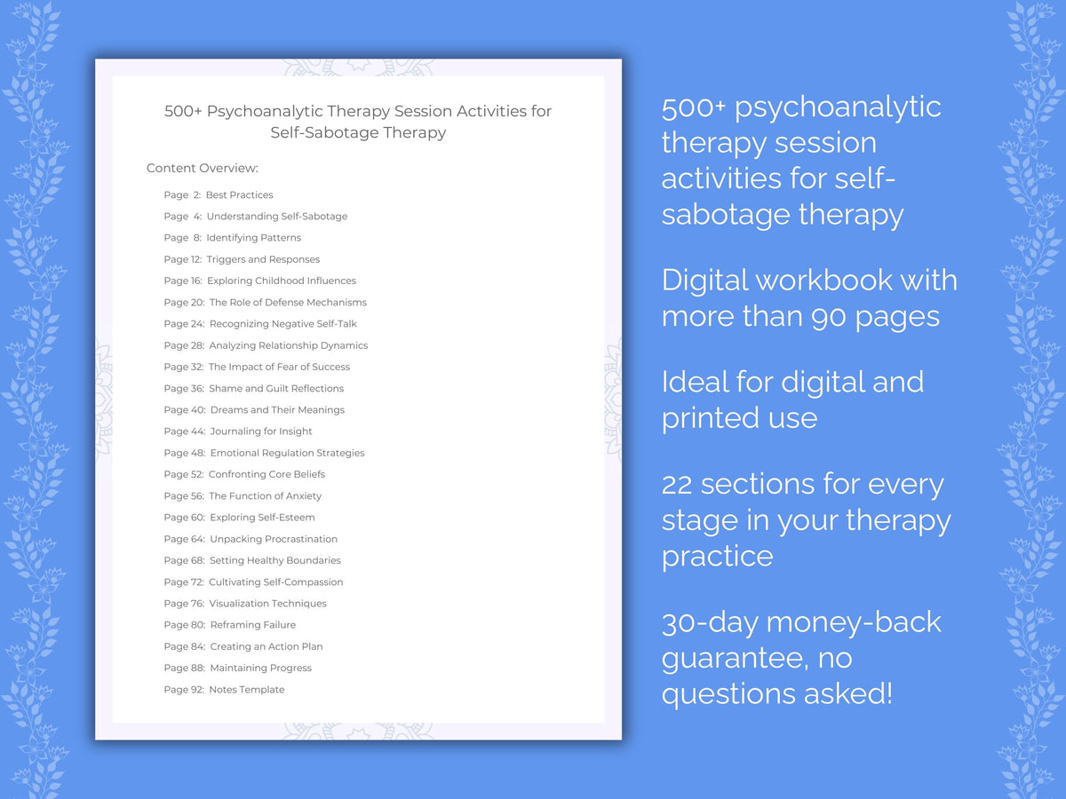Self-Sabotage Psychoanalytic Therapy Therapist Worksheets