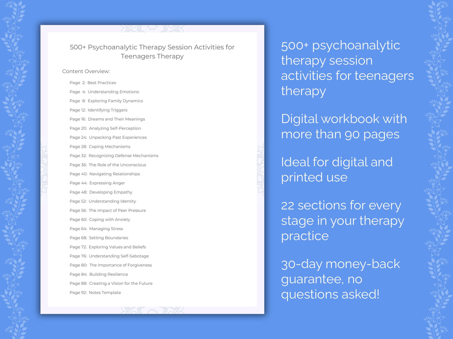 Teenagers Psychoanalytic Therapy Therapist Worksheets