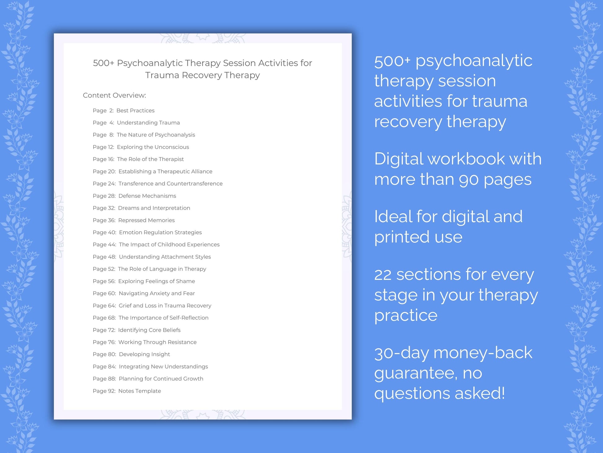 Trauma Recovery Psychoanalytic Therapy Therapist Worksheets