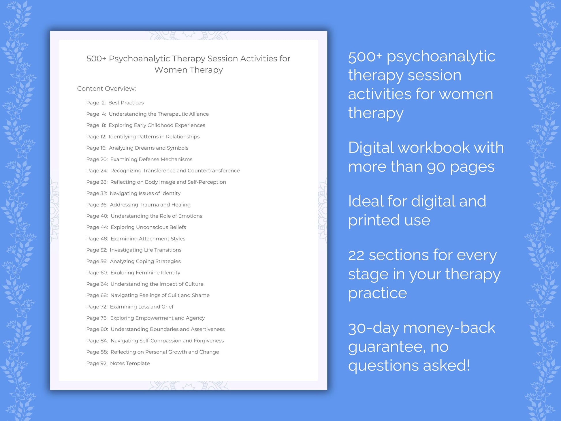 Women Psychoanalytic Therapy Therapist Worksheets