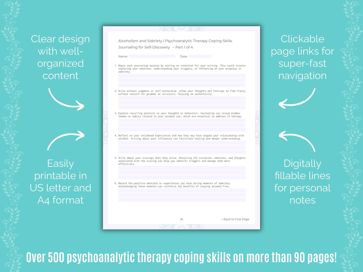 Alcoholism and Sobriety Psychoanalytic Therapy Counseling Templates