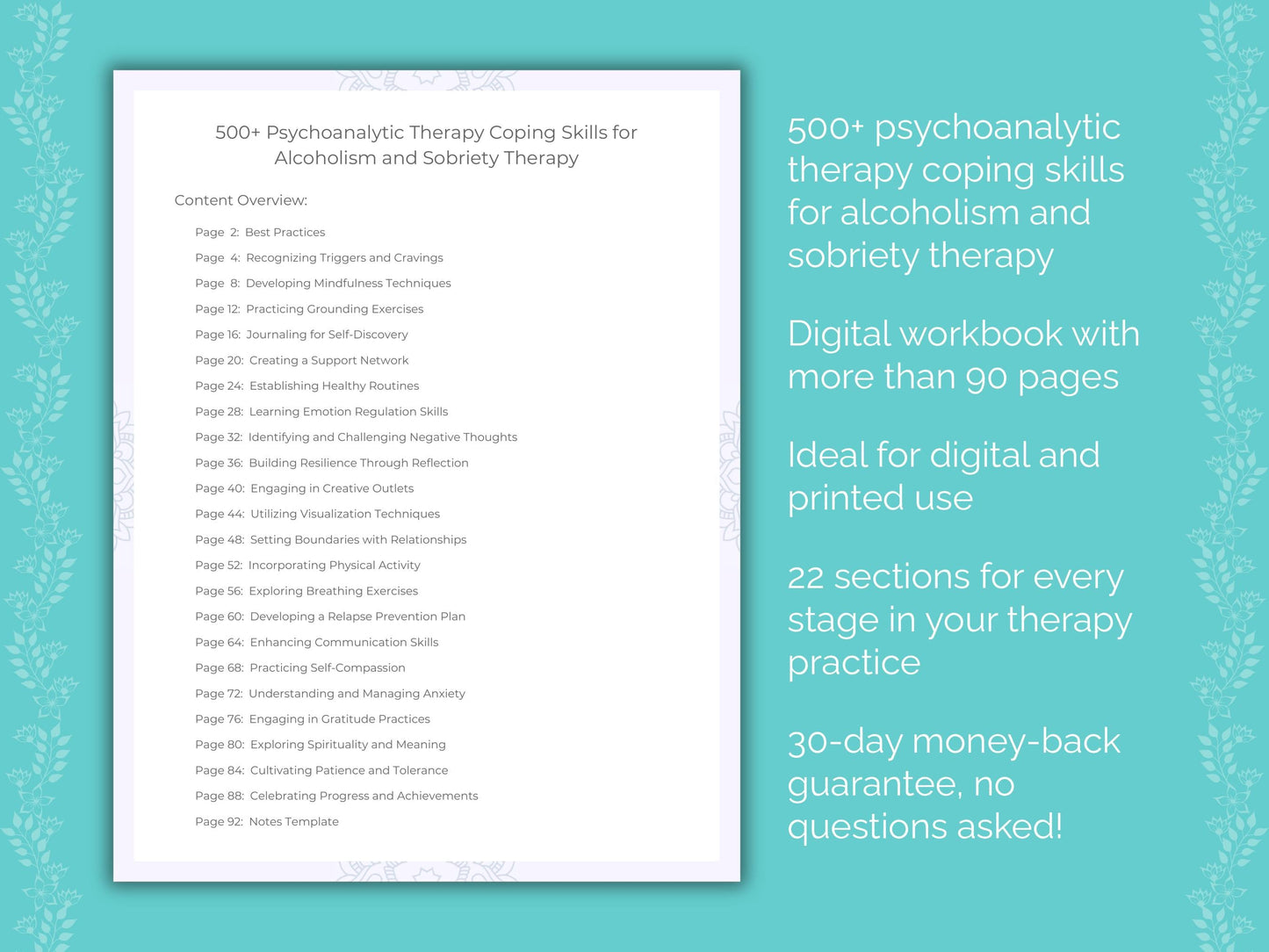 Alcoholism and Sobriety Psychoanalytic Therapy Therapist Worksheets