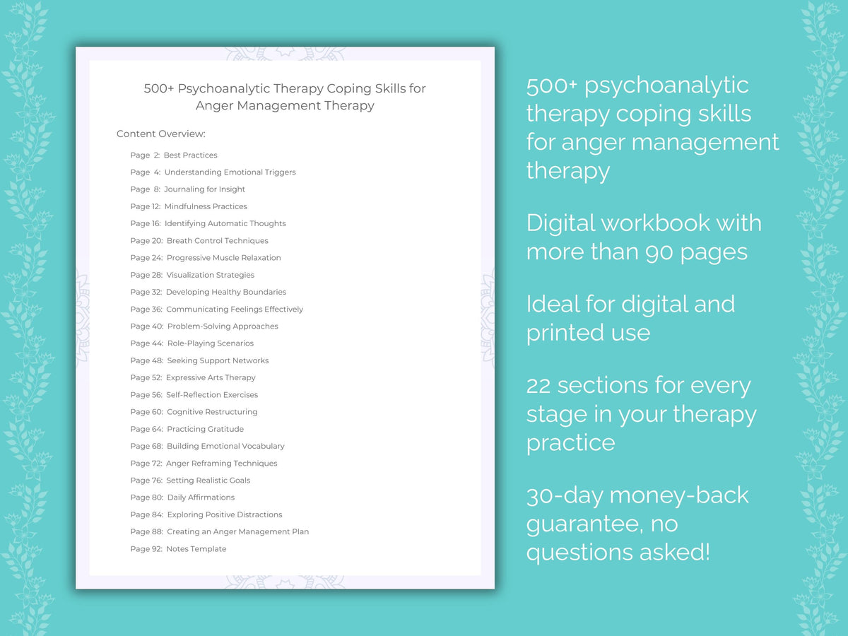 Anger Management Psychoanalytic Therapy Therapist Worksheets